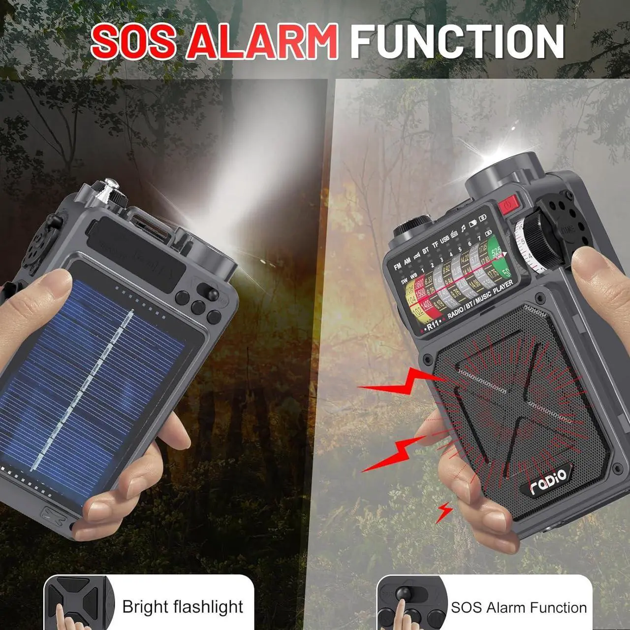 Alt view image 4 of 7 - Shortwave Radio with 4000mAh Rechargeable Battery, AM/FM/WB/SW Shortwave Radio with Bluetooth Speaker, Flashlight, Sleep Timer, SOS Alarm, and White Noise, Suitable for Camping, Emergency