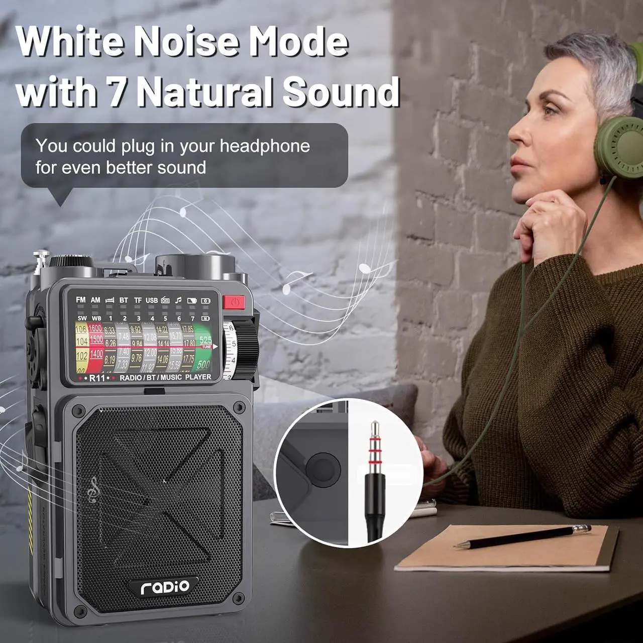 Alt view image 7 of 7 - Shortwave Radio with 4000mAh Rechargeable Battery, AM/FM/WB/SW Shortwave Radio with Bluetooth Speaker, Flashlight, Sleep Timer, SOS Alarm, and White Noise, Suitable for Camping, Emergency