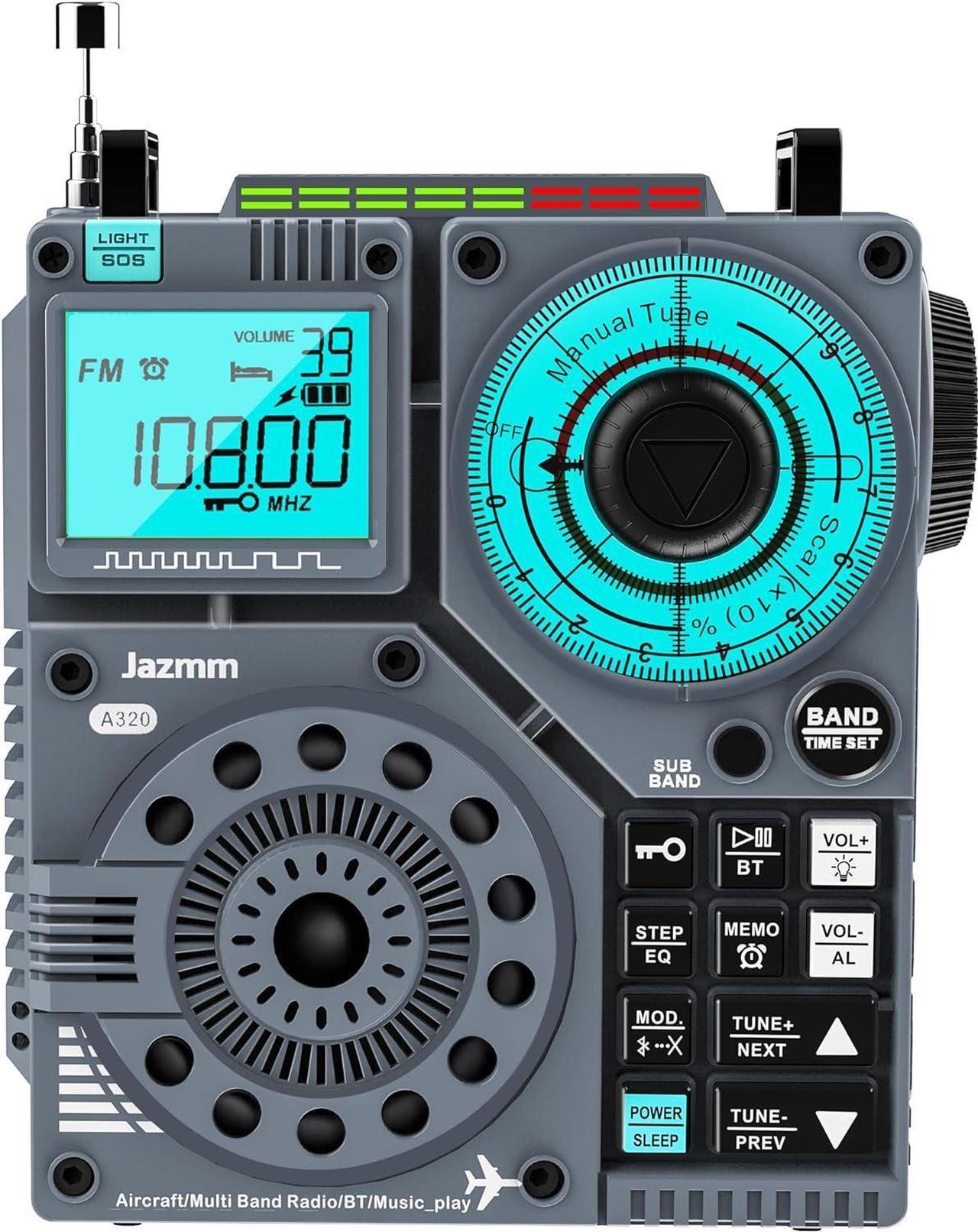 Main image of Portable Shortwave Radio with 5W Bass Sound, AIR/AM/FM/VHF/SW/WB Worldband Radio with Bluetooth and APP Control, 2000mAh Rechargeable Radio with 9.85 Ft Wire Antenna,Flashlight,Recording
