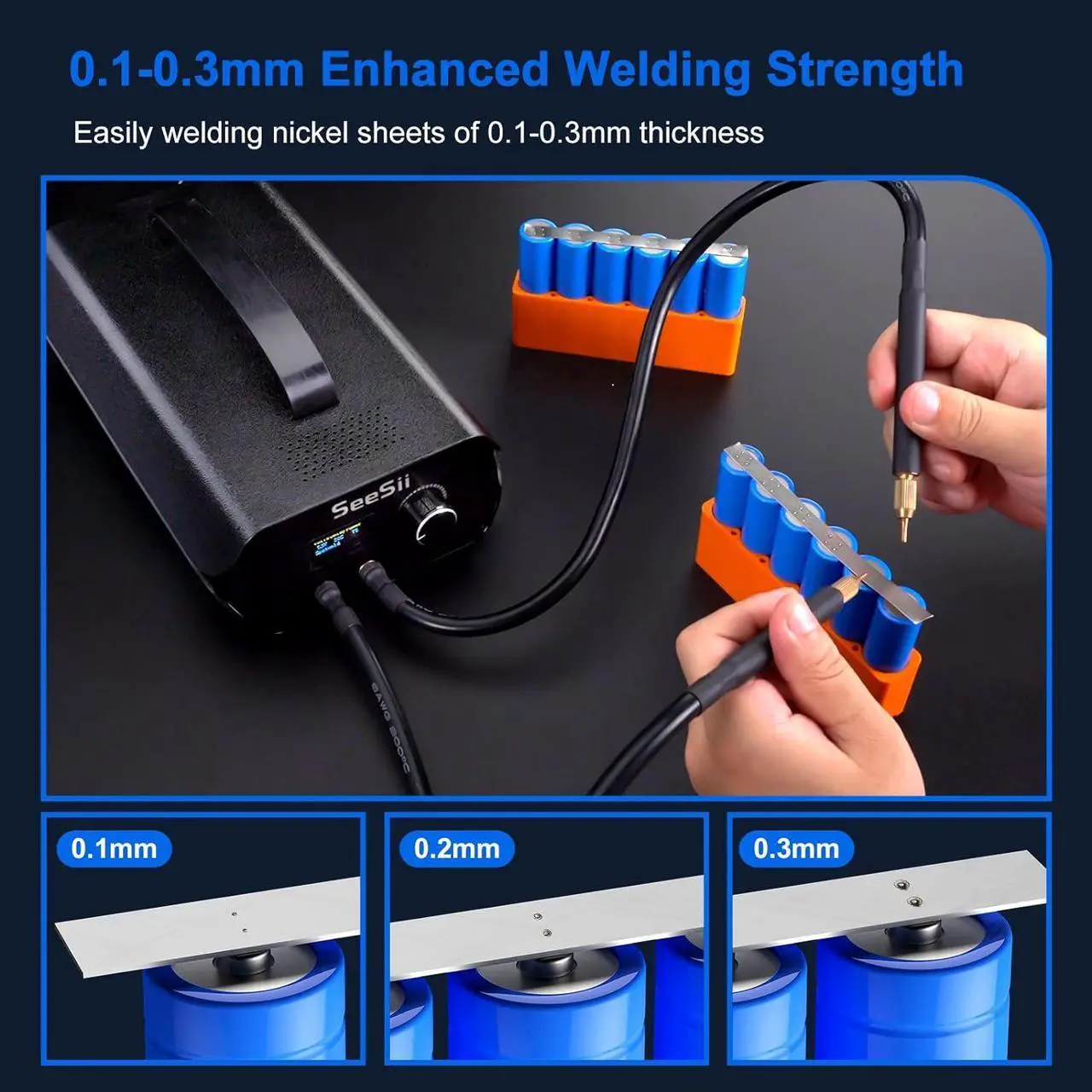 Alt view image 3 of 7 - Spot Welder, Seesii Farad Capacitor Battery Spot Welder 3000F 120 Gears Adjustable Capacitor Energy Storage Portable Spot Welder, Support 0.1-0.3mm Nickel Strip Spot Welding for Battery Pack Making