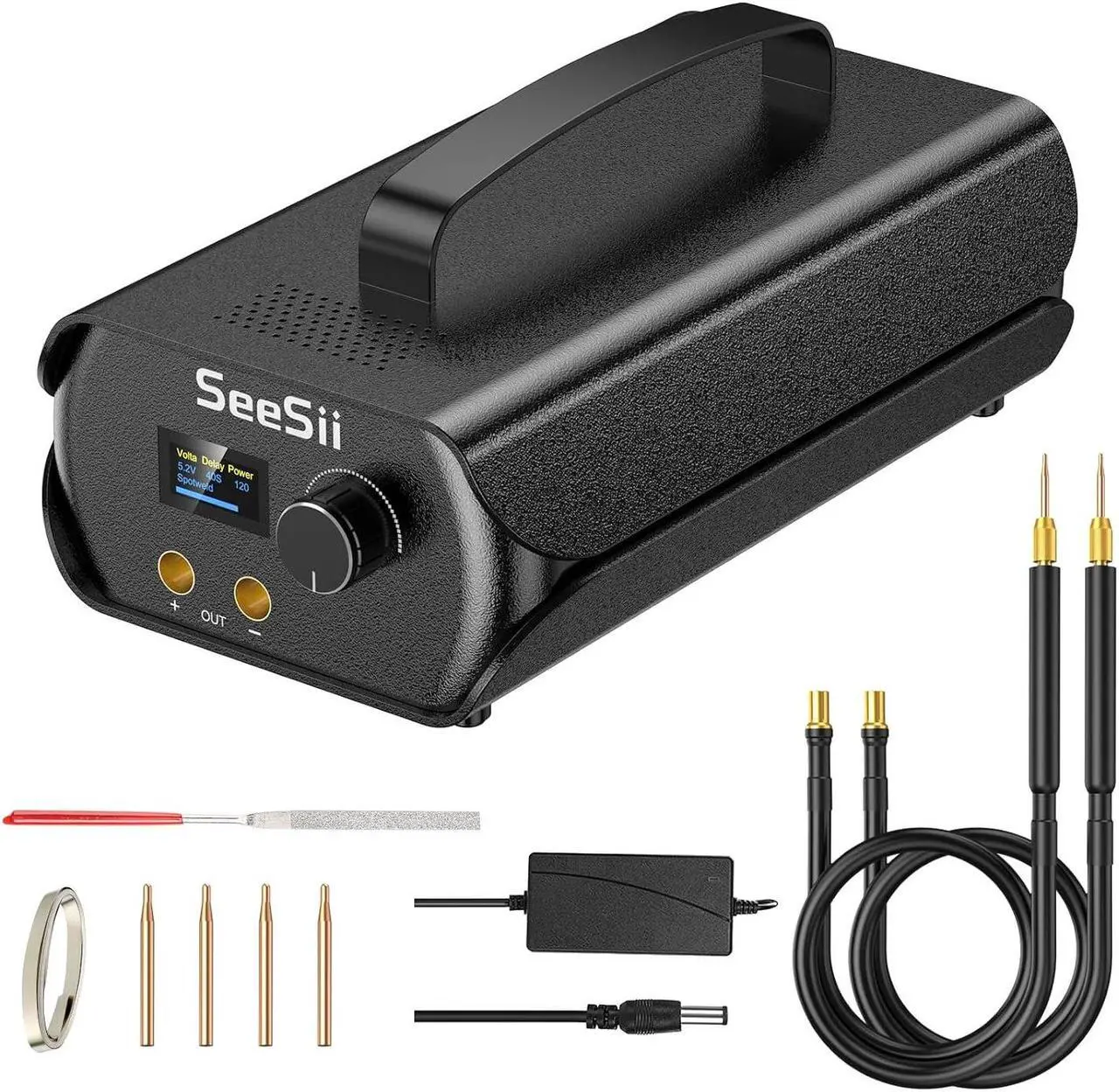 Main image of Spot Welder, Seesii Farad Capacitor Battery Spot Welder 3000F 120 Gears Adjustable Capacitor Energy Storage Portable Spot Welder, Support 0.1-0.3mm Nickel Strip Spot Welding for Battery Pack Making