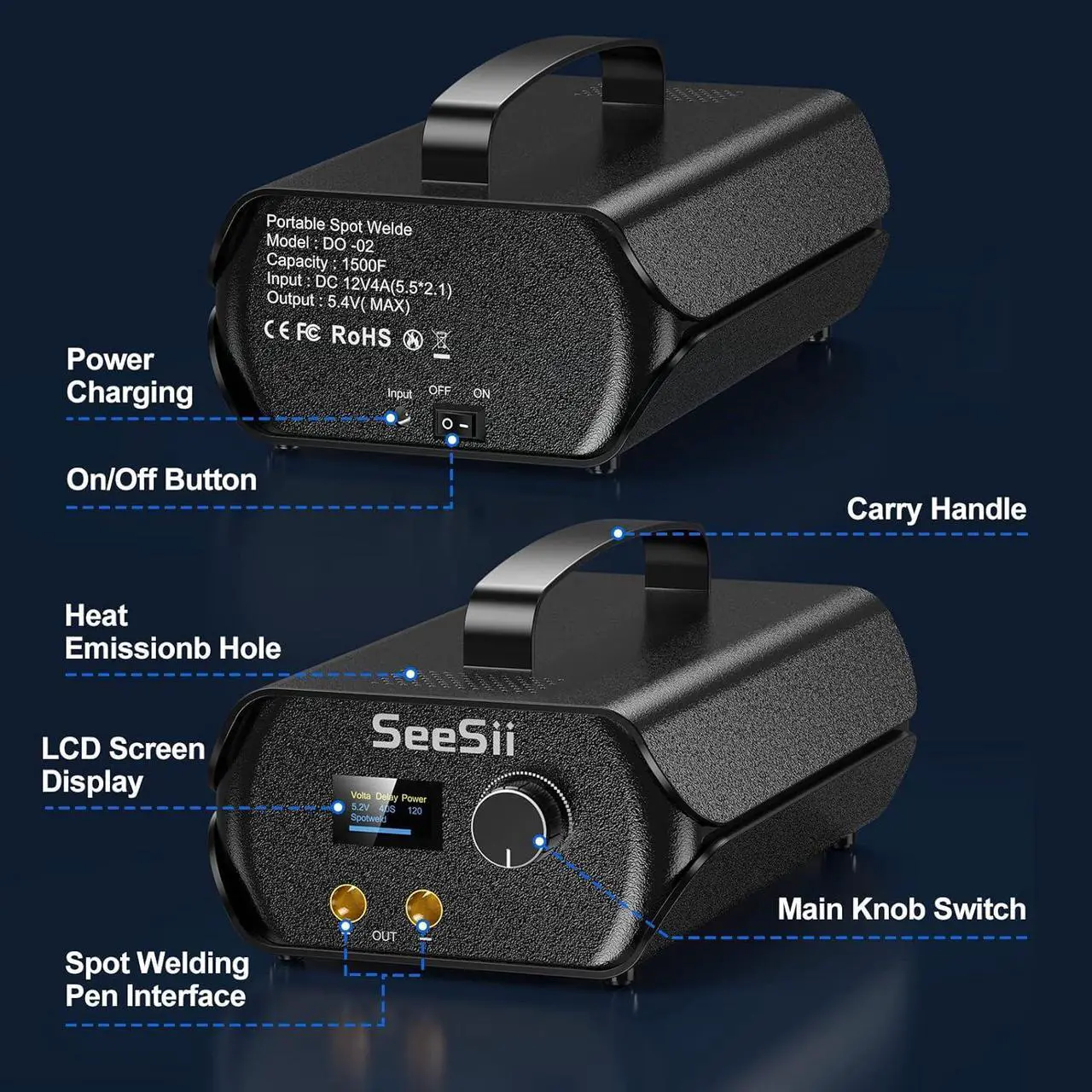 Alt view image 7 of 7 - Spot Welder, Seesii Farad Capacitor Battery Spot Welder 3000F 120 Gears Adjustable Capacitor Energy Storage Portable Spot Welder, Support 0.1-0.3mm Nickel Strip Spot Welding for Battery Pack Making