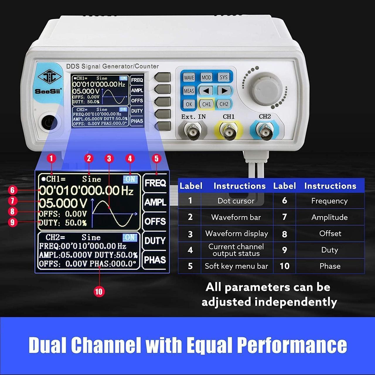 Alt view image 2 of 6 - Professional Upgraded 15MHz DDS Signal Generator Counter, 2.4Inch LCD Display High Precision 200MSa/s Dual-Channel Arbitray Waveform FG-615 Function Generator Frequency Meter
