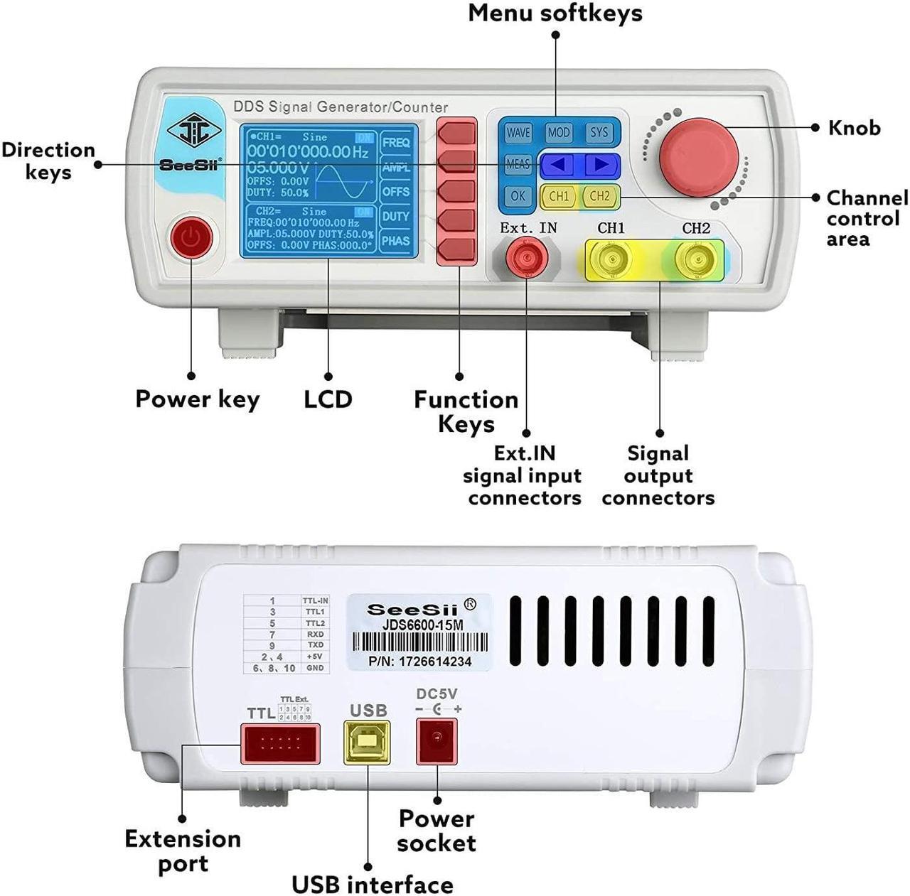 Alt view image 6 of 6 - Professional Upgraded 15MHz DDS Signal Generator Counter, 2.4Inch LCD Display High Precision 200MSa/s Dual-Channel Arbitray Waveform FG-615 Function Generator Frequency Meter
