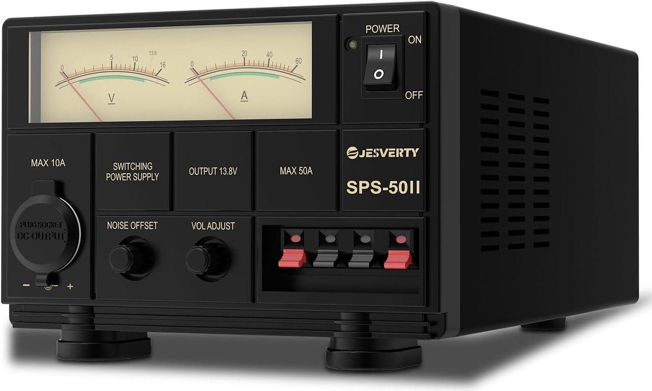 Main image of Universal Compact Bench Power Supply- 50 Amp Regulated Home Lab Benchtop AC-to-DC Converter 13.8 Volt/9-15Volt, Cooling Fan, Screw Type Terminals - Jesverty SPS-50II