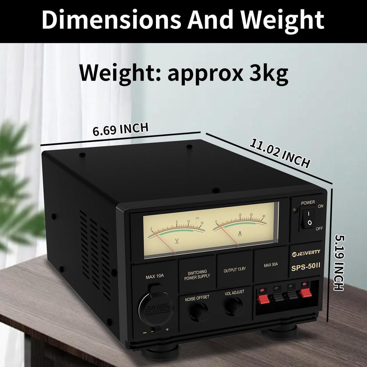 Alt view image 3 of 5 - Universal Compact Bench Power Supply- 50 Amp Regulated Home Lab Benchtop AC-to-DC Converter 13.8 Volt/9-15Volt, Cooling Fan, Screw Type Terminals - Jesverty SPS-50II
