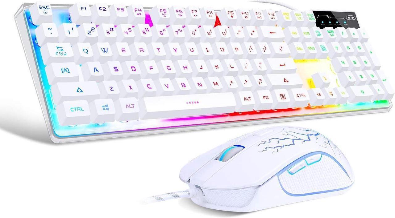 Main image of Gaming Keyboard and Mouse Combo, K1 RGB LED Backlit Keyboard with 104 Keys Computer PC Gaming Keyboard for PC/Laptop (White)