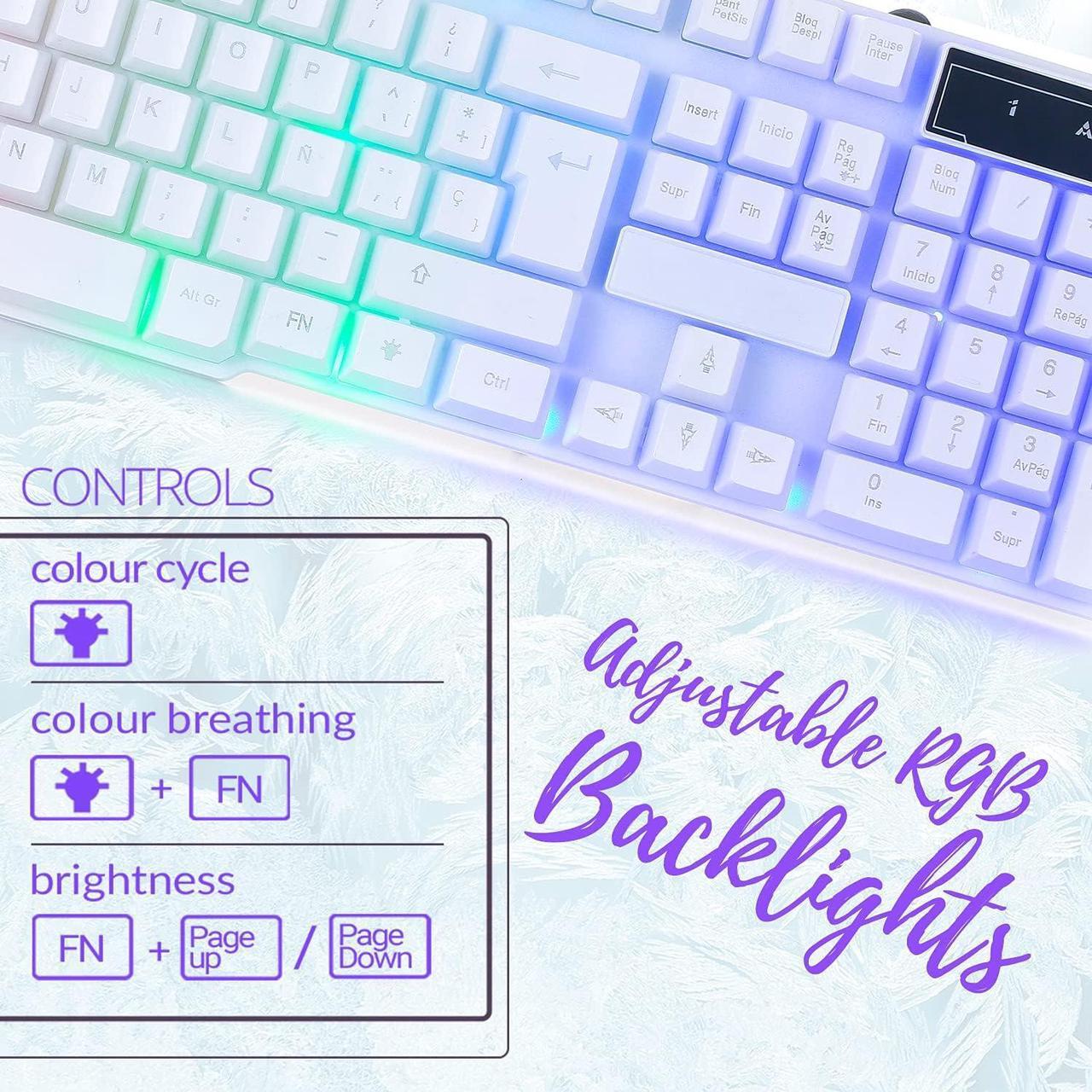 Alt view image 3 of 7 - Gaming Keyboard and Mouse and Gaming Headset & Mouse Pad, Wired LED RGB Backlight Bundle for PC Gamers Users - 4 in 1 - White