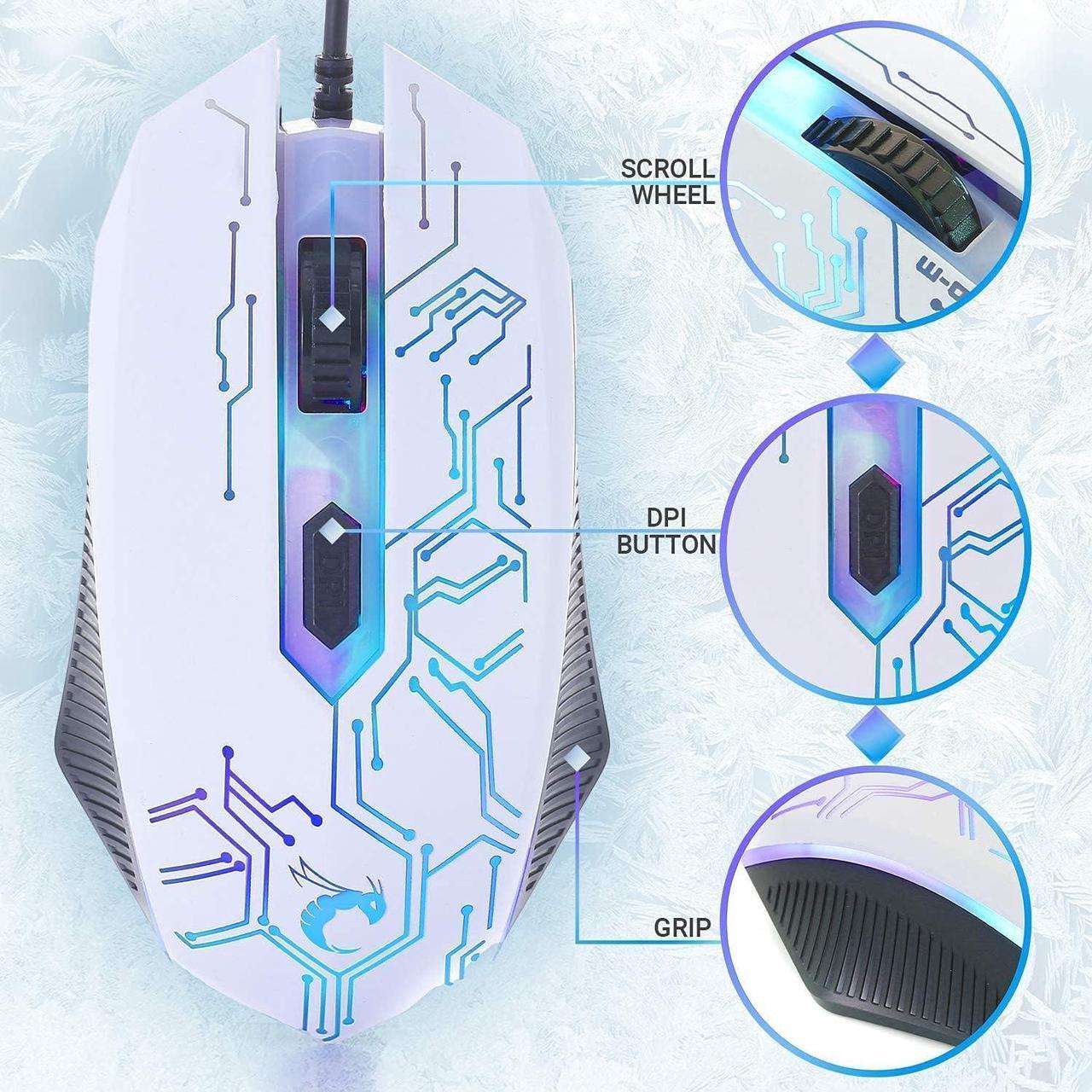 Alt view image 7 of 7 - Gaming Keyboard and Mouse and Gaming Headset & Mouse Pad, Wired LED RGB Backlight Bundle for PC Gamers Users - 4 in 1 - White