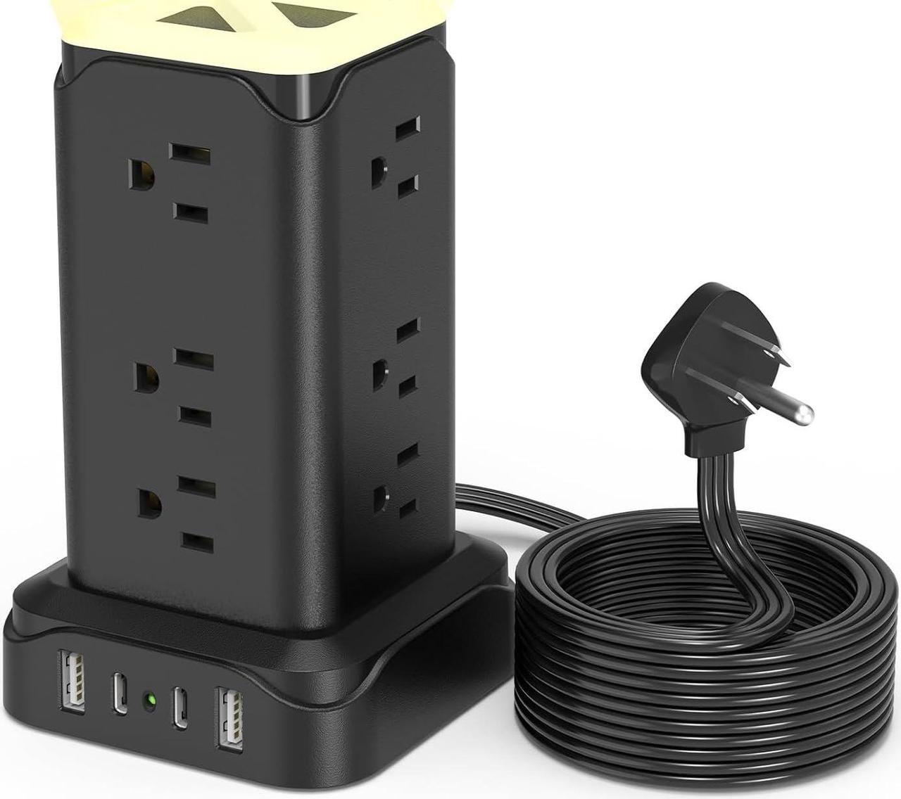 Main image of PD20W USB C Power Strip Tower with Night Light, Surge Protector Power Strip with 4 USB Ports, Extension Cord with Multiple Outlets 6 Feet  Thin Flat Plug for Home Office Dorm Room, Black