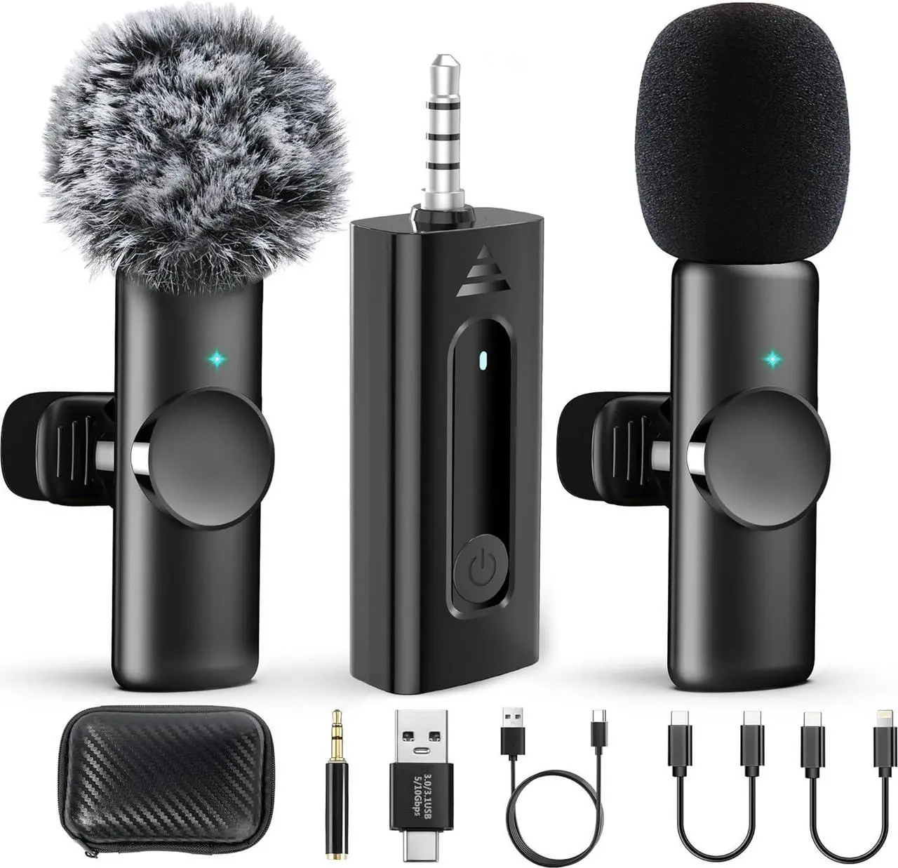 Main image of 2 Pack Wireless Microphones for Camera/GoPro/iPhone/Android Phone/Laptop/Computer, Plug-Play 2.4GHz Wireless Lavalier Microphone for Video Recording, Interview, Vlogging