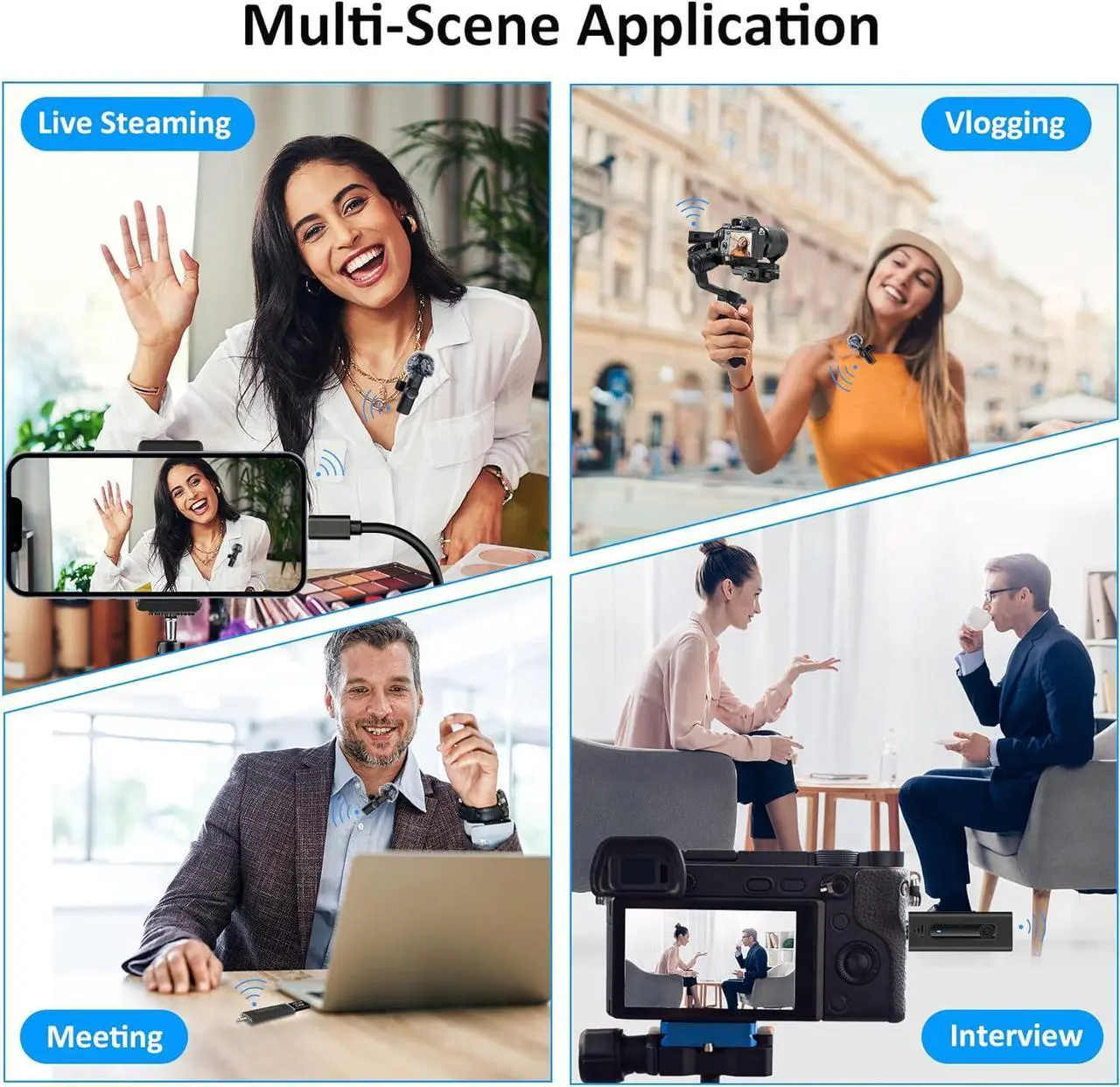 Alt view image 7 of 7 - 2 Pack Wireless Microphones for Camera/GoPro/iPhone/Android Phone/Laptop/Computer, Plug-Play 2.4GHz Wireless Lavalier Microphone for Video Recording, Interview, Vlogging