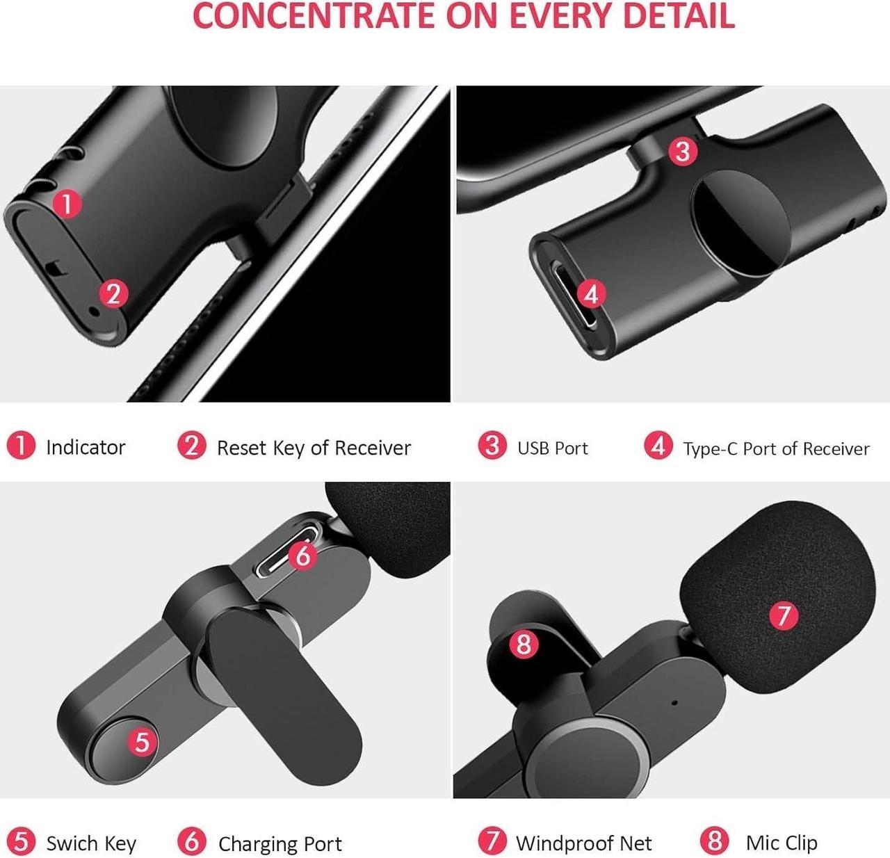 Alt view image 2 of 7 - Wireless Clip Mic, Wireless Lavalier Microphones, Lapel Clip-on Microphone, for iPhone 15, Smartphone, Laptop, Video Recording, Tiktok, Facebook Live, YouTube Live Stream