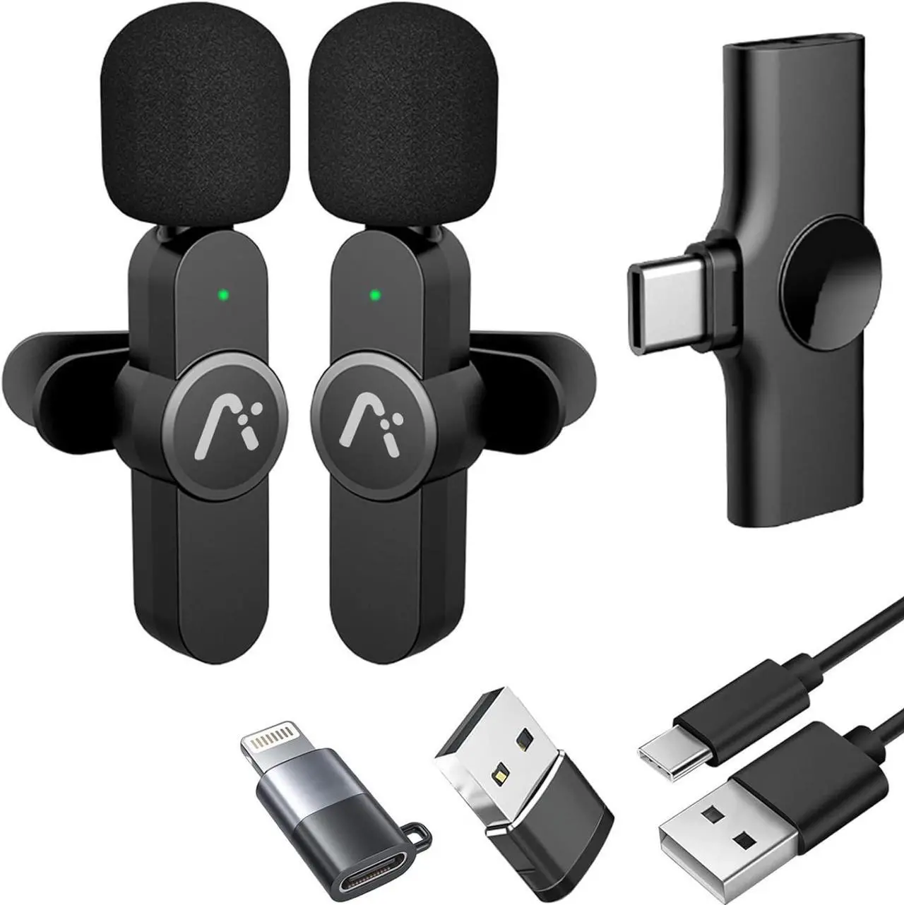 Main image of Wireless Mics, Wireless Clip on Microphones, Lapel Microphone A2d One Pair Two, for Android Phone, iPhone 15, Laptop, Video Recording
