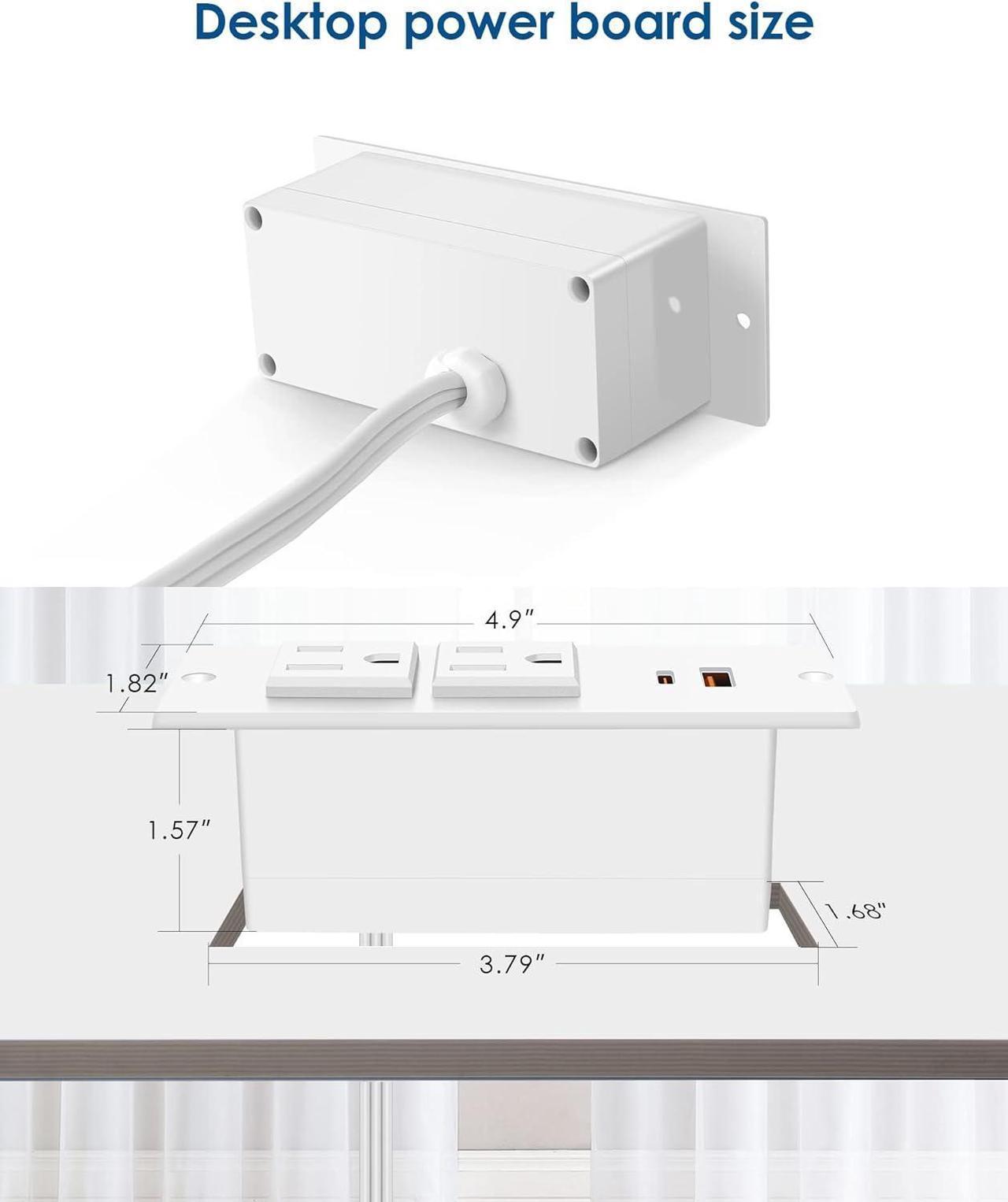 Alt view image 6 of 7 - Recessed Power Strip USB C PD 30W Fast Charging,Flush Mount Desk Recessed Outlet,Space-Saver for Furniture Side Table,2 USB Ports,2 AC Outlets,6ft Cord,Ultra Thin Flat Plug White