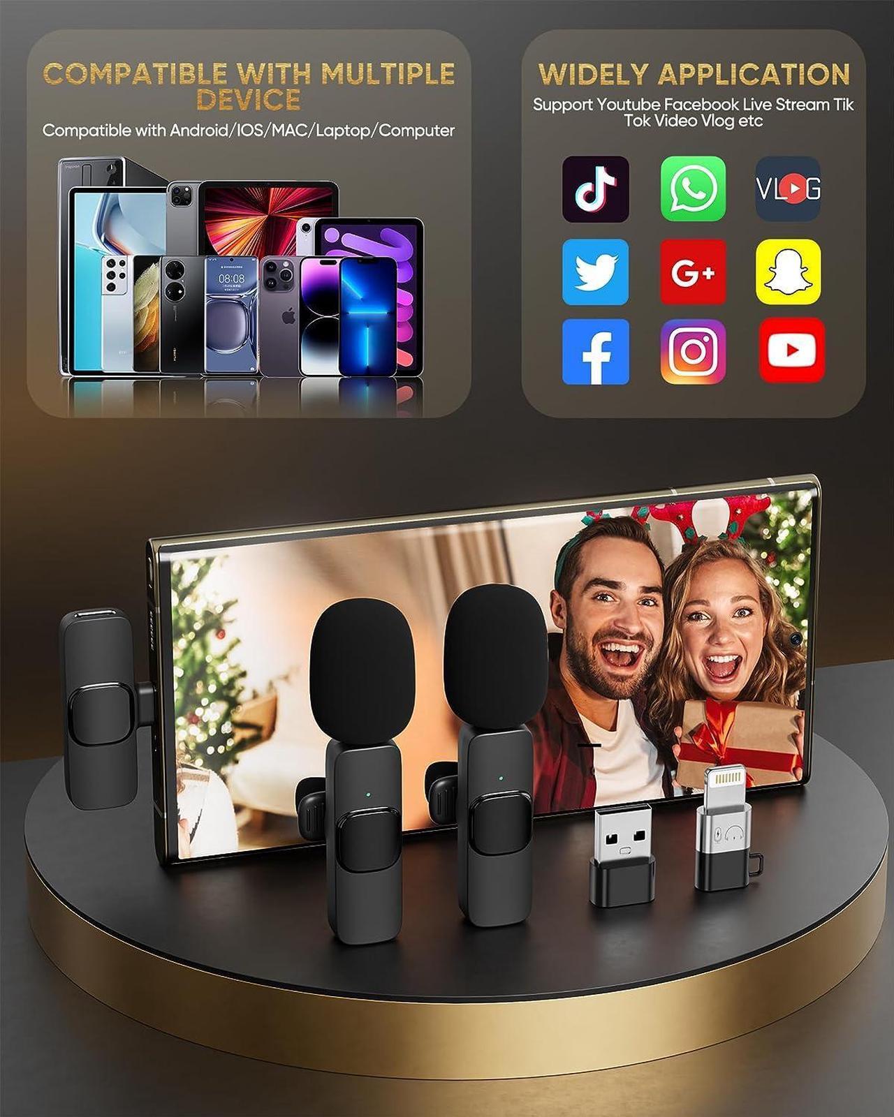 Alt view image 6 of 7 - Wireless Lavalier Microphone Compatible with iPhone/iPad/Android Phone/Laptop, IUMAKEVP Plug-Play Lapel Clip-On Mic with Noise Reduction for Video Recording/Live Steam/Interview/TikTok/YouTube(2 Mics)