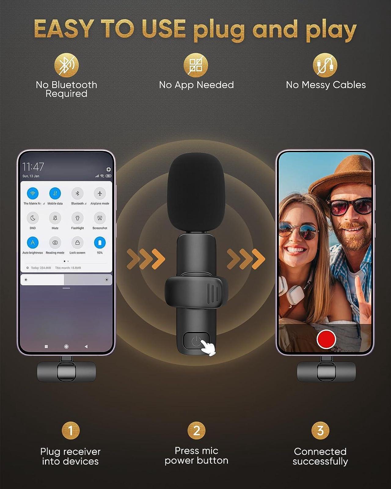 Alt view image 3 of 7 - Wireless Lavalier Microphone Compatible with iPhone/iPad/Android Phone/Laptop, IUMAKEVP Plug-Play Lapel Clip-On Mic with Noise Reduction for Video Recording/Live Steam/Interview/TikTok/YouTube(2 Mics)