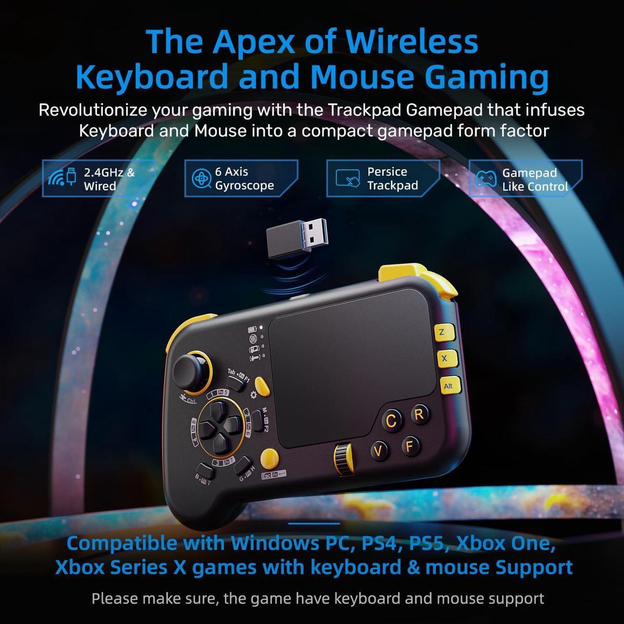 Alt view image 2 of 7 - 2.4G Wireless Gaming Touchpad with Gyro, Keyboard and Mouse with Trackpad Function Game Controller Gamepad Shape for Xbox Series X|S, Xbox One, PS5, PS4, Steam, PC Windows 11 10