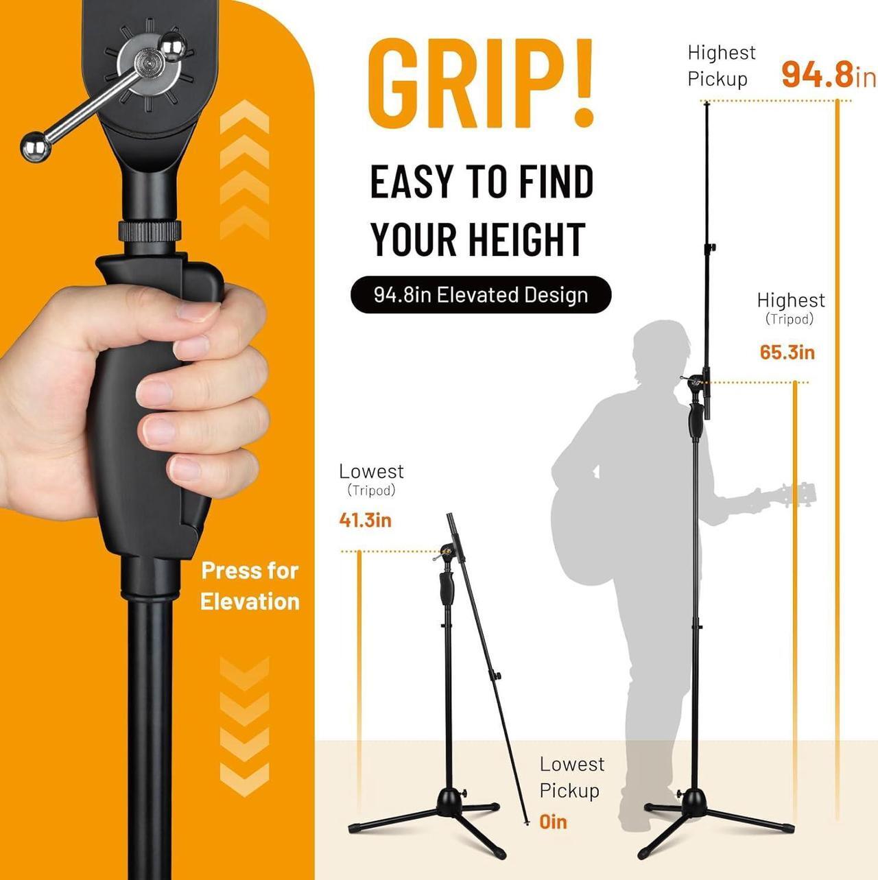 Alt view image 3 of 7 - Tripod Microphone Stand: Boom Arm One-Button Release Floor Mic Stand Portable with Carrying Bag and 2 Mic Clips for Singing Performance Wedding Stage Meeting Live CY0362