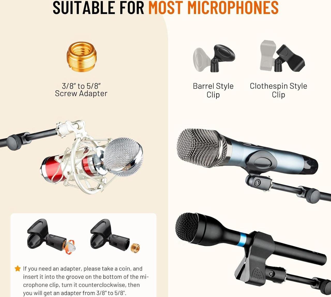 Alt view image 7 of 7 - Tripod Microphone Stand: Boom Arm One-Button Release Floor Mic Stand Portable with Carrying Bag and 2 Mic Clips for Singing Performance Wedding Stage Meeting Live CY0362
