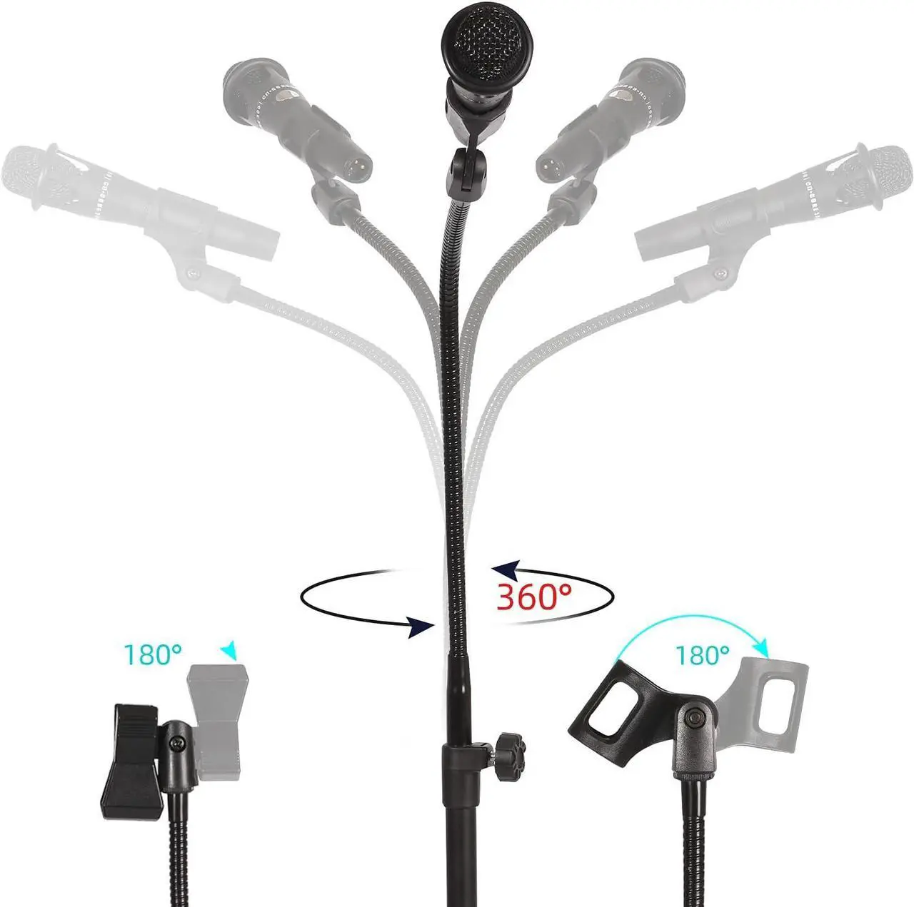 Alt view image 3 of 7 - Mic Stand Boom Microphone Stands Tripod Gooseneck mic arm stand Height Adjustable 3'- 6' with Mic Clips and 3/8" - 5/8" Adapter Microphone stand for Singing