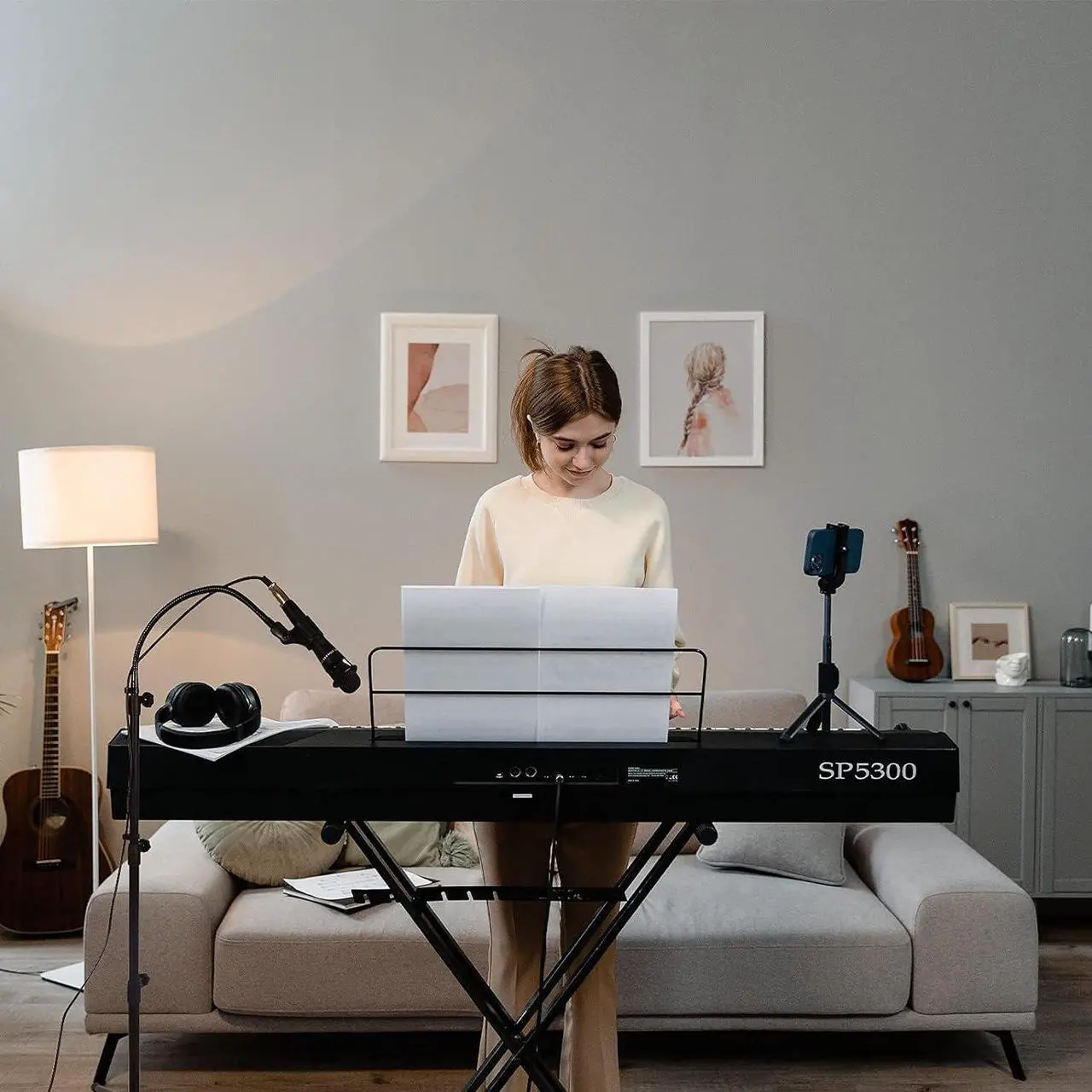 Alt view image 6 of 7 - Mic Stand Boom Microphone Stands Tripod Gooseneck mic arm stand Height Adjustable 3'- 6' with Mic Clips and 3/8" - 5/8" Adapter Microphone stand for Singing