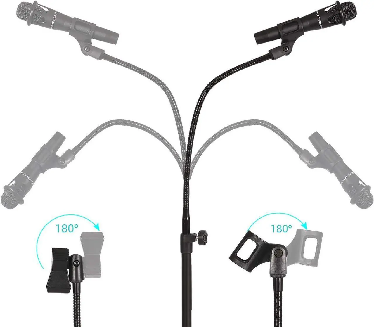 Alt view image 3 of 7 - Boom Mic Stand Mike Stand Gooseneck Microphone Stand Tripod Adjustable Height 3'- 6' with Mic Clips and 3/8" - 5/8" Adapter Microphone Stand for Singing