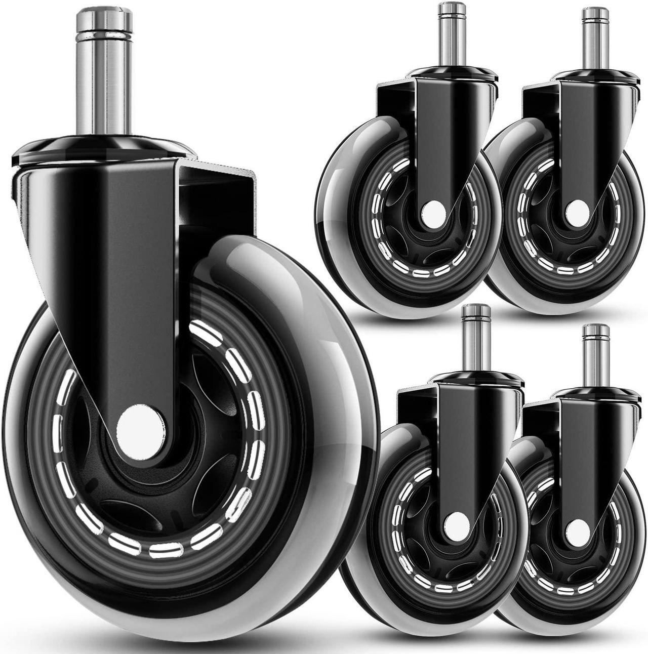 Main image of Office Chair Wheels - Replacement Rubber Wheels - Universal Fit 3 Inch Chair Casters, Heavy-Duty Chair Wheels, Noise Free, Fits 98% Chair, for All Floor (5)
