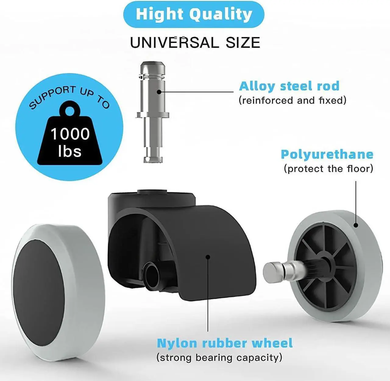 Alt view image 5 of 7 - Office Chair Caster Wheels Replacement(Set of 5) for Hardwood Floors and Carpet- Heavy Duty Caster Support up to 1000bls, Office Chair Wheels,2 inch,Universal Size (Grey)