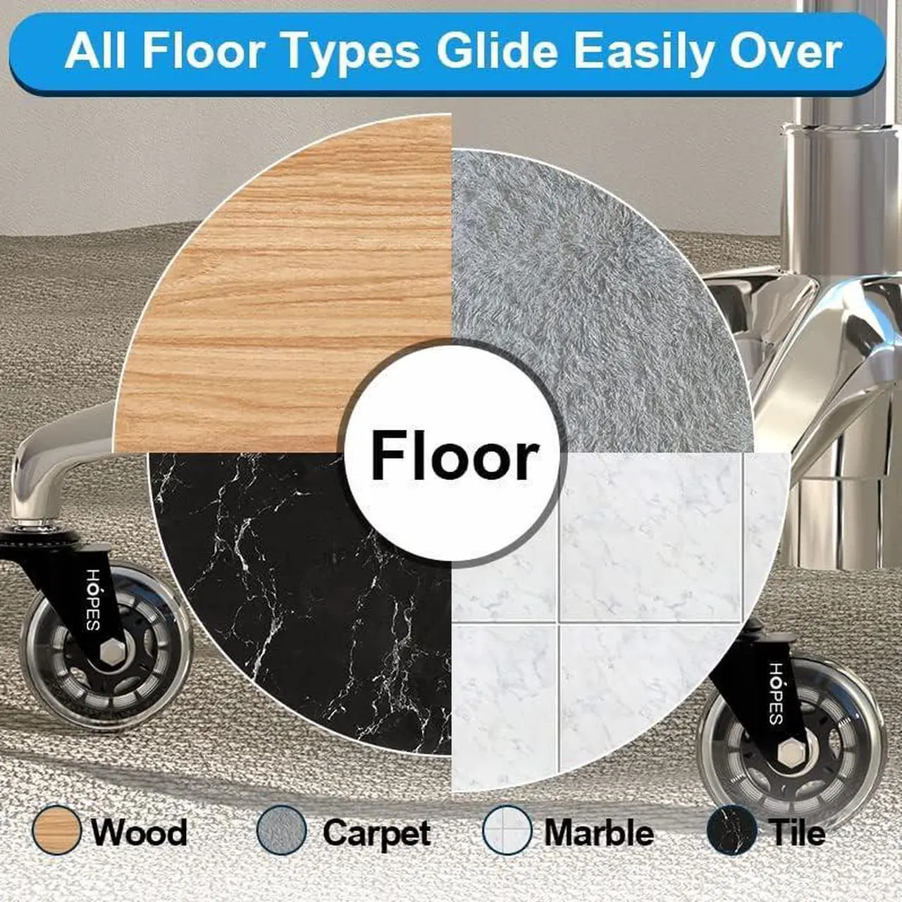 Alt view image 6 of 7 - Office Chair Caster Wheels (Set of 5) - Heavy Duty & Safe for All Floors Including Hardwood - Perfect Replacement for Desk Floor Mat - Rollerblade Style w/Universal Fit