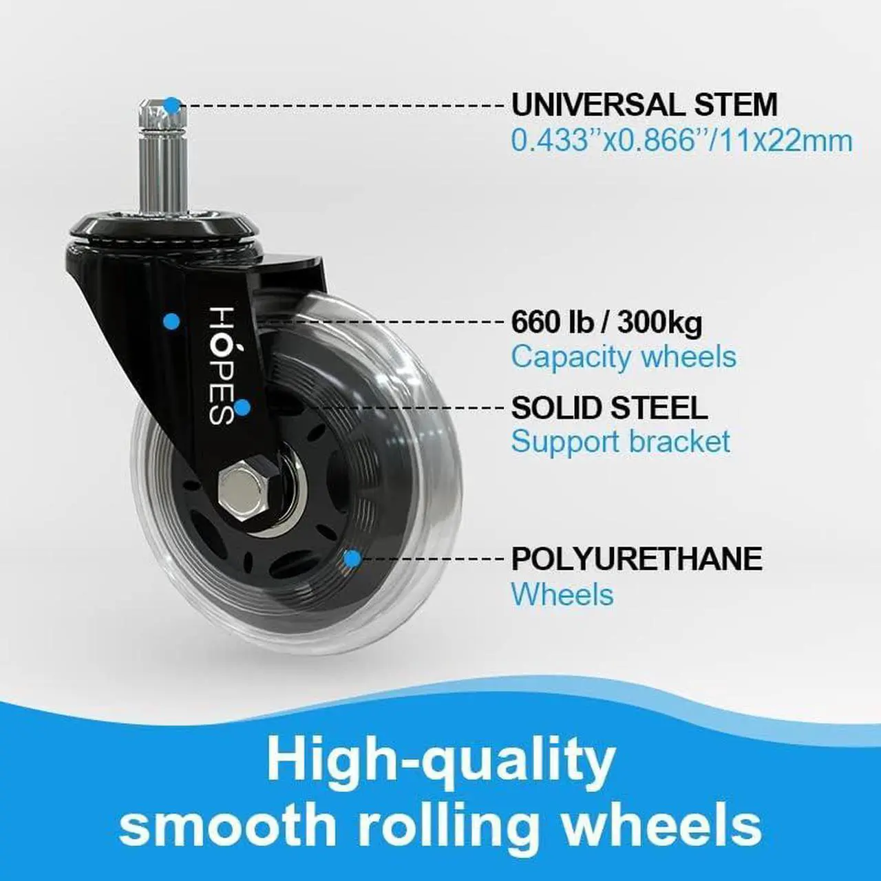 Alt view image 2 of 7 - Office Chair Caster Wheels (Set of 5) - Heavy Duty & Safe for All Floors Including Hardwood - Perfect Replacement for Desk Floor Mat - Rollerblade Style w/Universal Fit