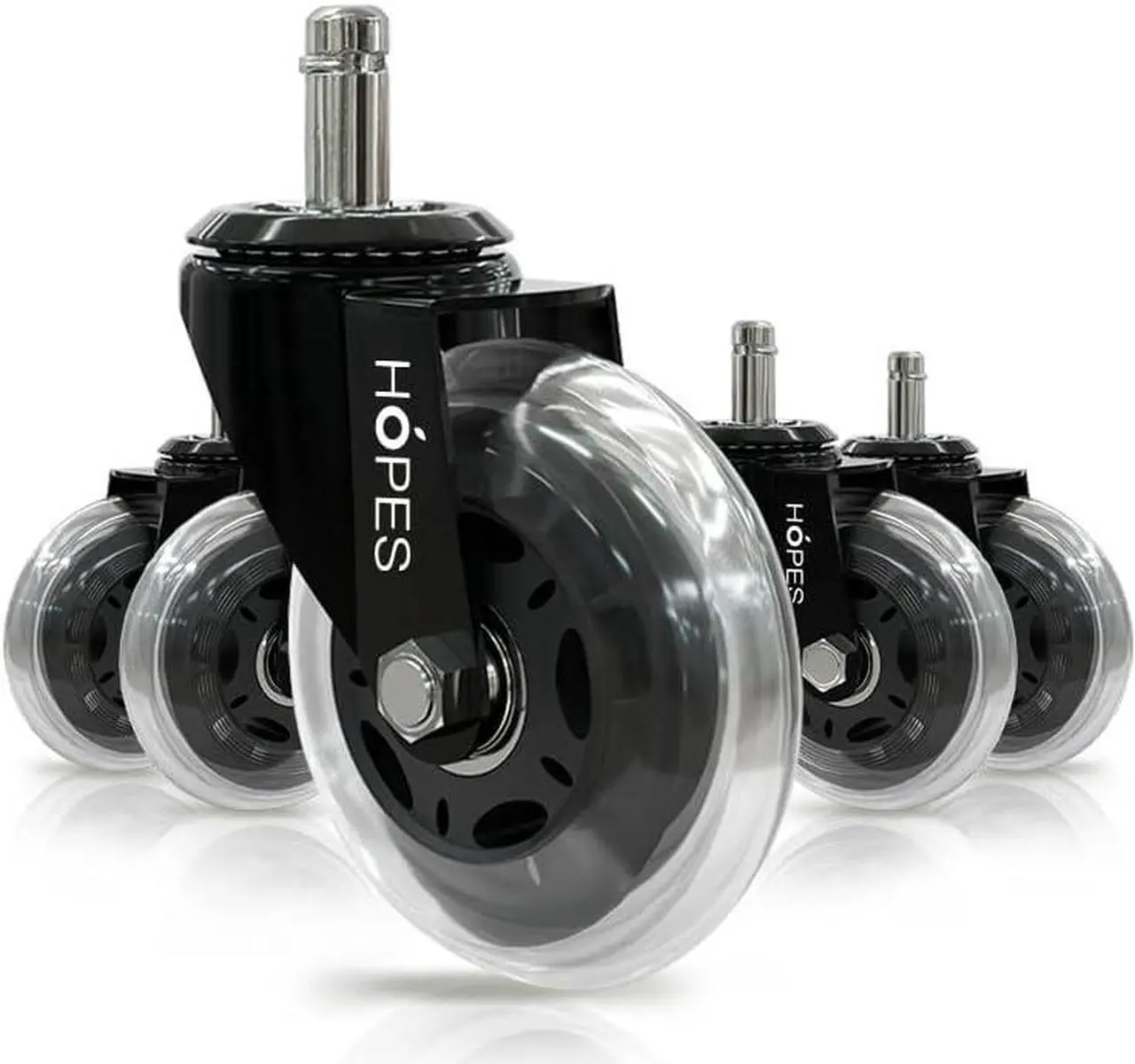 Alt view image 7 of 7 - Office Chair Caster Wheels (Set of 5) - Heavy Duty & Safe for All Floors Including Hardwood - Perfect Replacement for Desk Floor Mat - Rollerblade Style w/Universal Fit