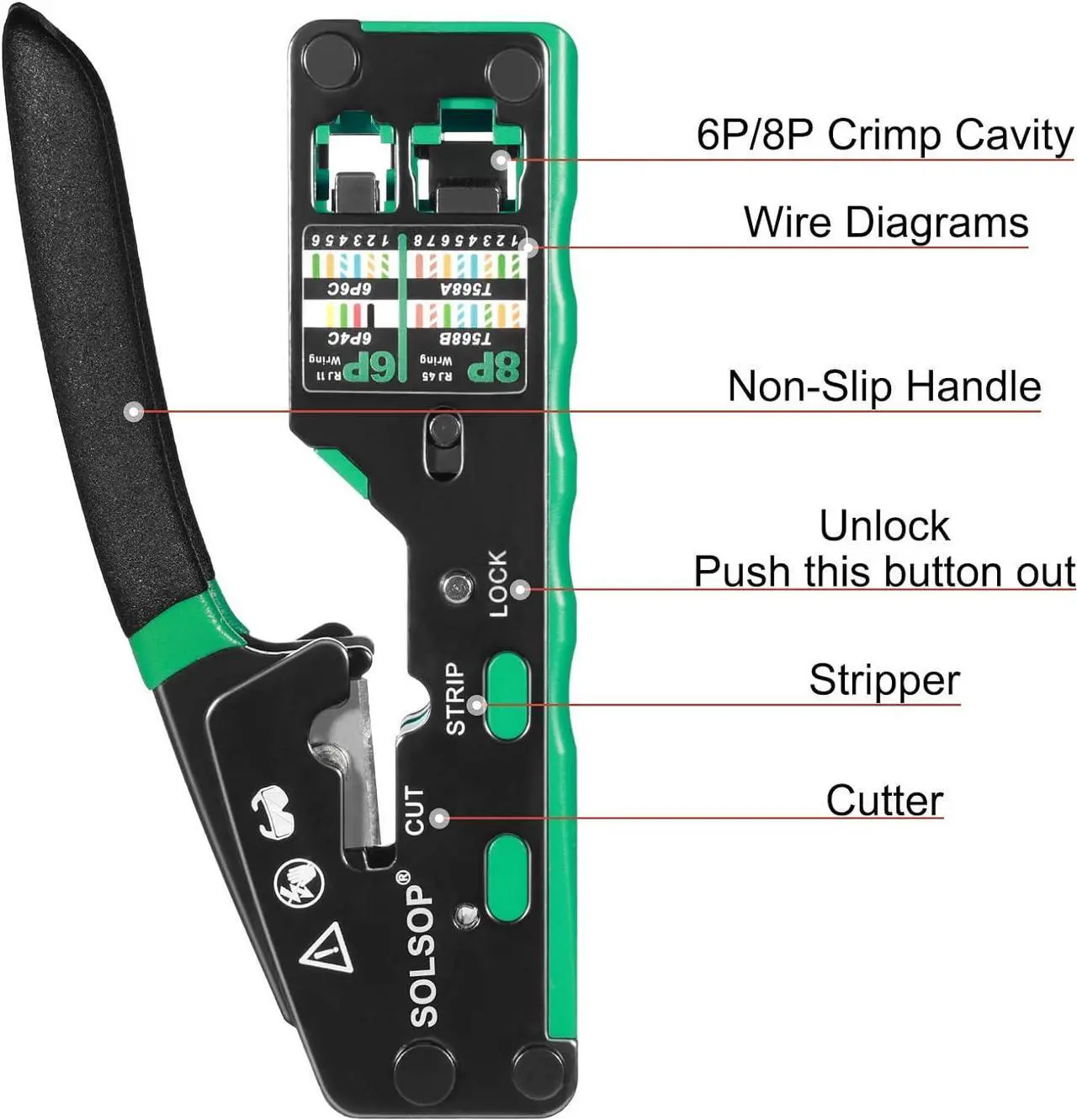 Alt view image 2 of 7 - RJ45 Crimp Tool Kit Pass Through Cat6 Crimping Tool For Cat5 Cat5e Cat6 8P8C Connector, All-in-one Ethernet Crimper and Lan Tester