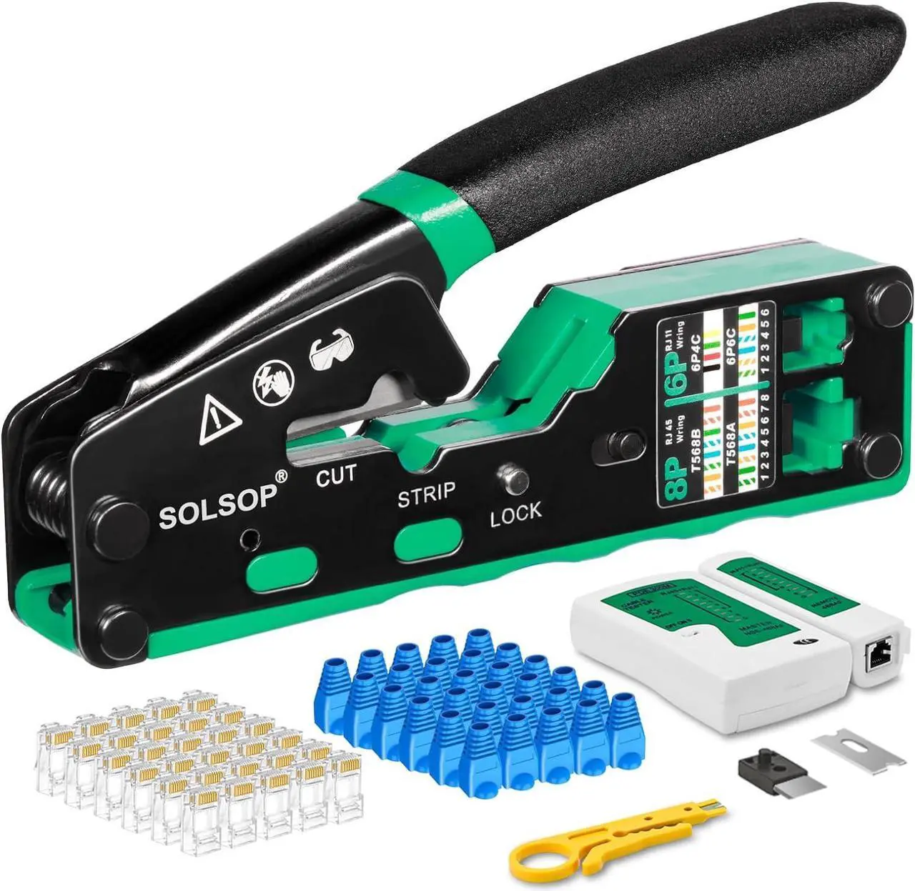 Main image of RJ45 Crimp Tool Kit Pass Through Cat6 Crimping Tool For Cat5 Cat5e Cat6 8P8C Connector, All-in-one Ethernet Crimper and Lan Tester