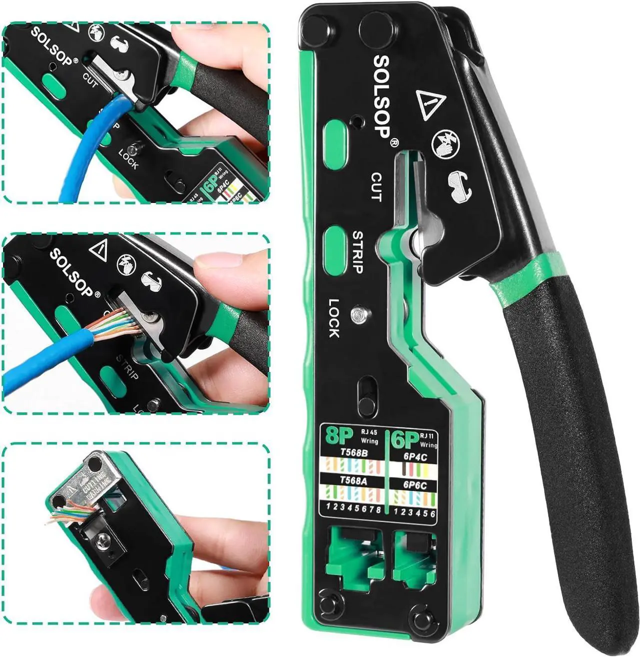 Alt view image 3 of 7 - RJ45 Crimp Tool Kit Pass Through Cat6 Crimping Tool For Cat5 Cat5e Cat6 8P8C Connector, All-in-one Ethernet Crimper and Lan Tester