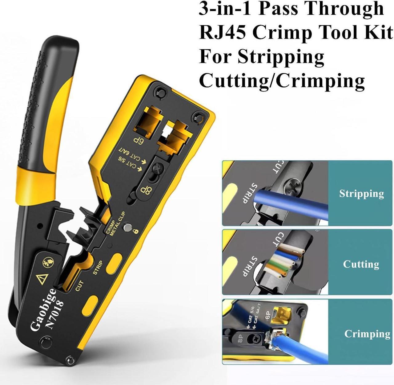 Alt view image 5 of 7 - Pass Through rj45 Crimp Tool Kit, Network Tool Kit, Cat7 Cat6A Cat6 Cat5e Cat5 rj45 Crimping Tool with 50PCS cat6 Pass Through Connectors, Network Tester, Wire Cutter