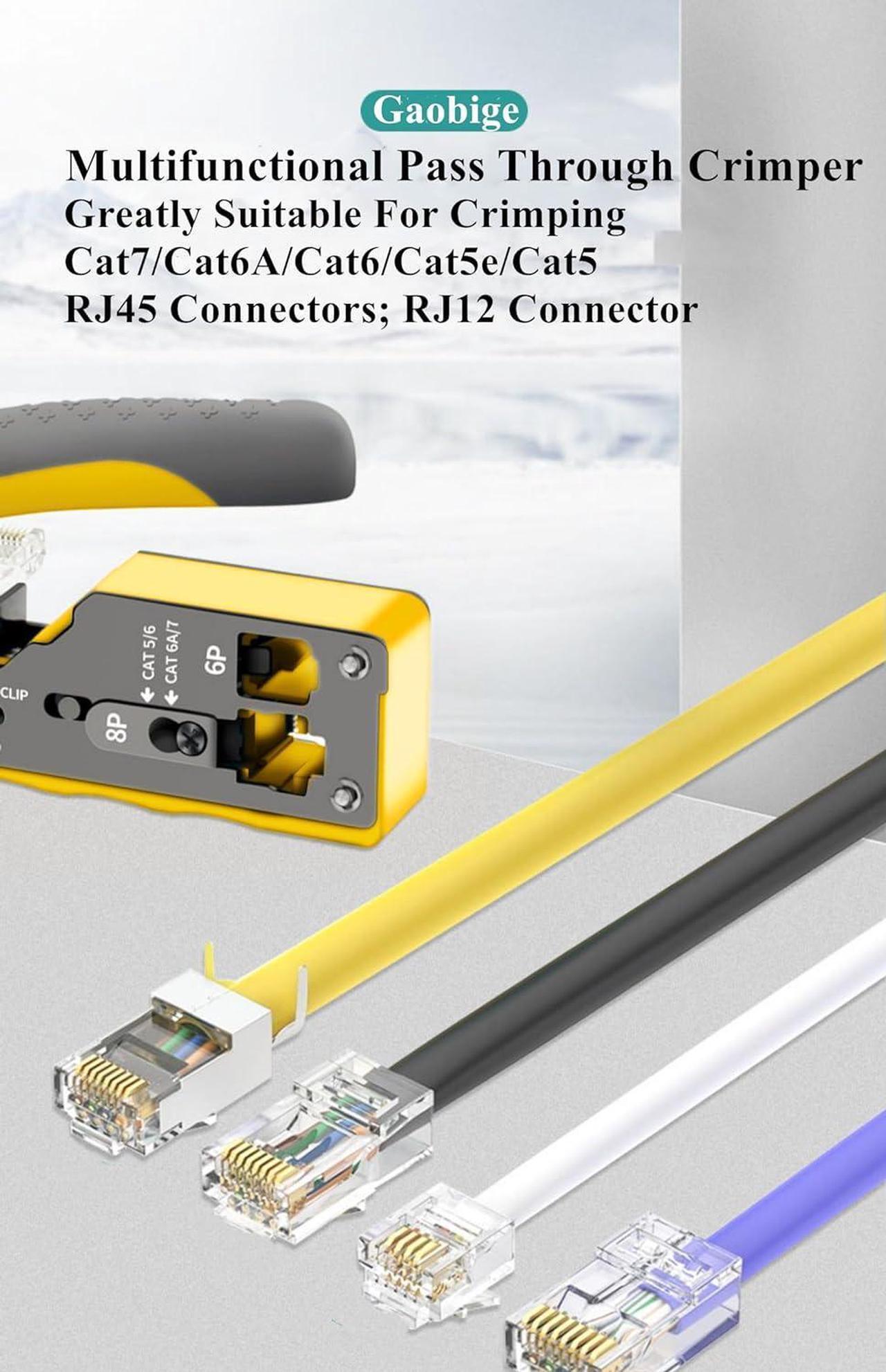 Alt view image 4 of 7 - Pass Through rj45 Crimp Tool Kit, Network Tool Kit, Cat7 Cat6A Cat6 Cat5e Cat5 rj45 Crimping Tool with 50PCS cat6 Pass Through Connectors, Network Tester, Wire Cutter