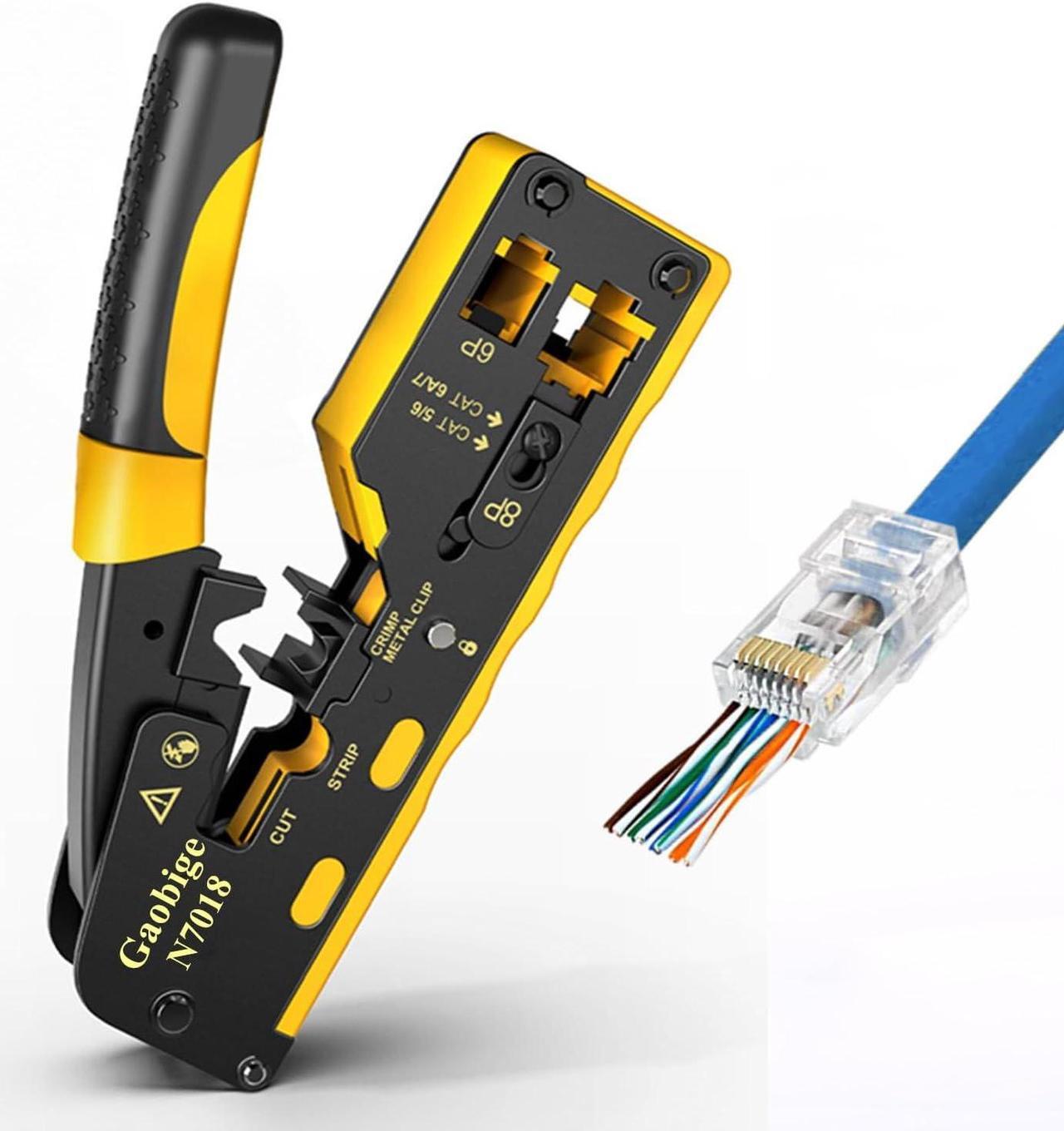 Alt view image 2 of 7 - Pass Through rj45 Crimp Tool Kit, Network Tool Kit, Cat7 Cat6A Cat6 Cat5e Cat5 rj45 Crimping Tool with 50PCS cat6 Pass Through Connectors, Network Tester, Wire Cutter