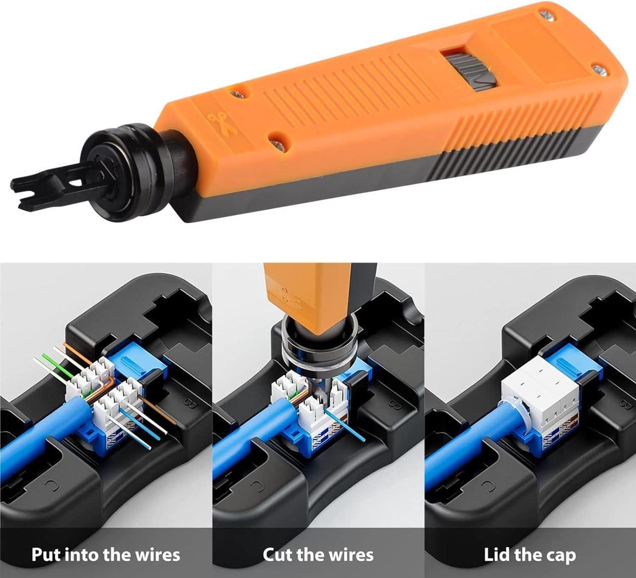 Alt view image 5 of 7 - Pass Through RJ45 Crimp Tool Kit Ethernet Crimper Cat6A Cat6 Cat5e Cat5 Crimping Tool Kit, Cat6 Crimping Tool 110 Punch Down Tool, Cable Tester, 30PCS Cat6 Pass Through Connectors