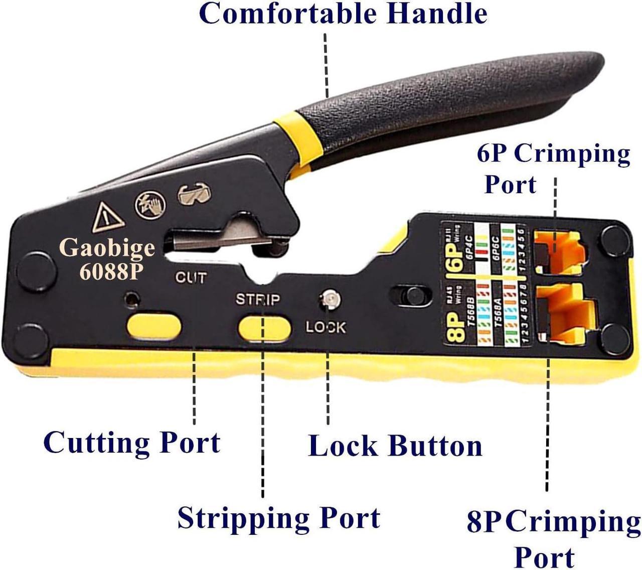 Alt view image 4 of 7 - Pass Through RJ45 Crimp Tool Kit Ethernet Crimper Cat6A Cat6 Cat5e Cat5 Crimping Tool Kit, Cat6 Crimping Tool 110 Punch Down Tool, Cable Tester, 30PCS Cat6 Pass Through Connectors