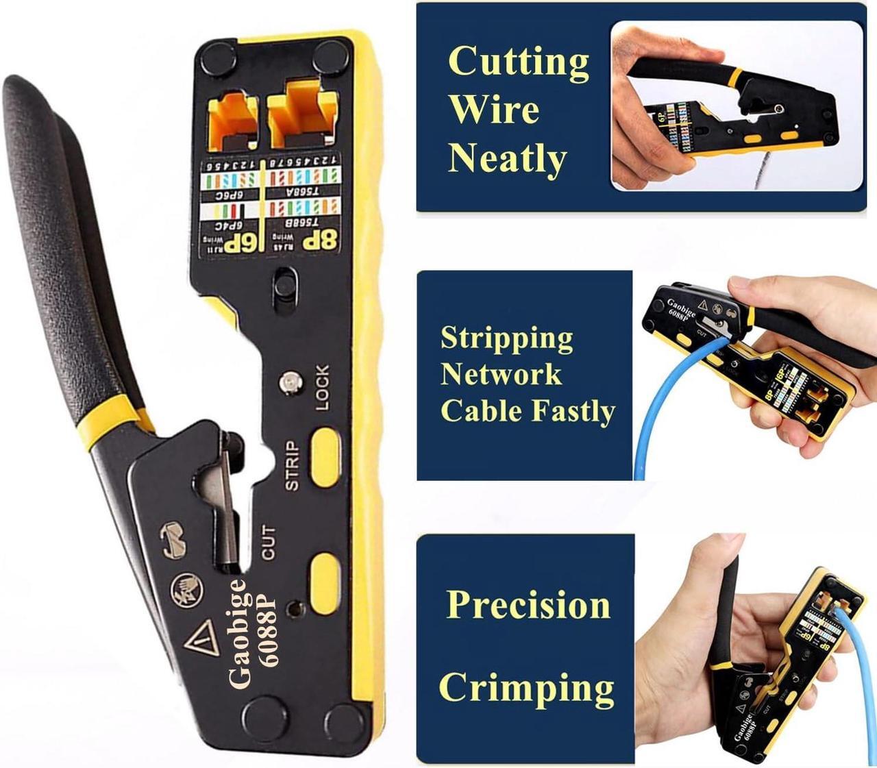Alt view image 3 of 7 - Pass Through RJ45 Crimp Tool Kit Ethernet Crimper Cat6A Cat6 Cat5e Cat5 Crimping Tool Kit, Cat6 Crimping Tool 110 Punch Down Tool, Cable Tester, 30PCS Cat6 Pass Through Connectors