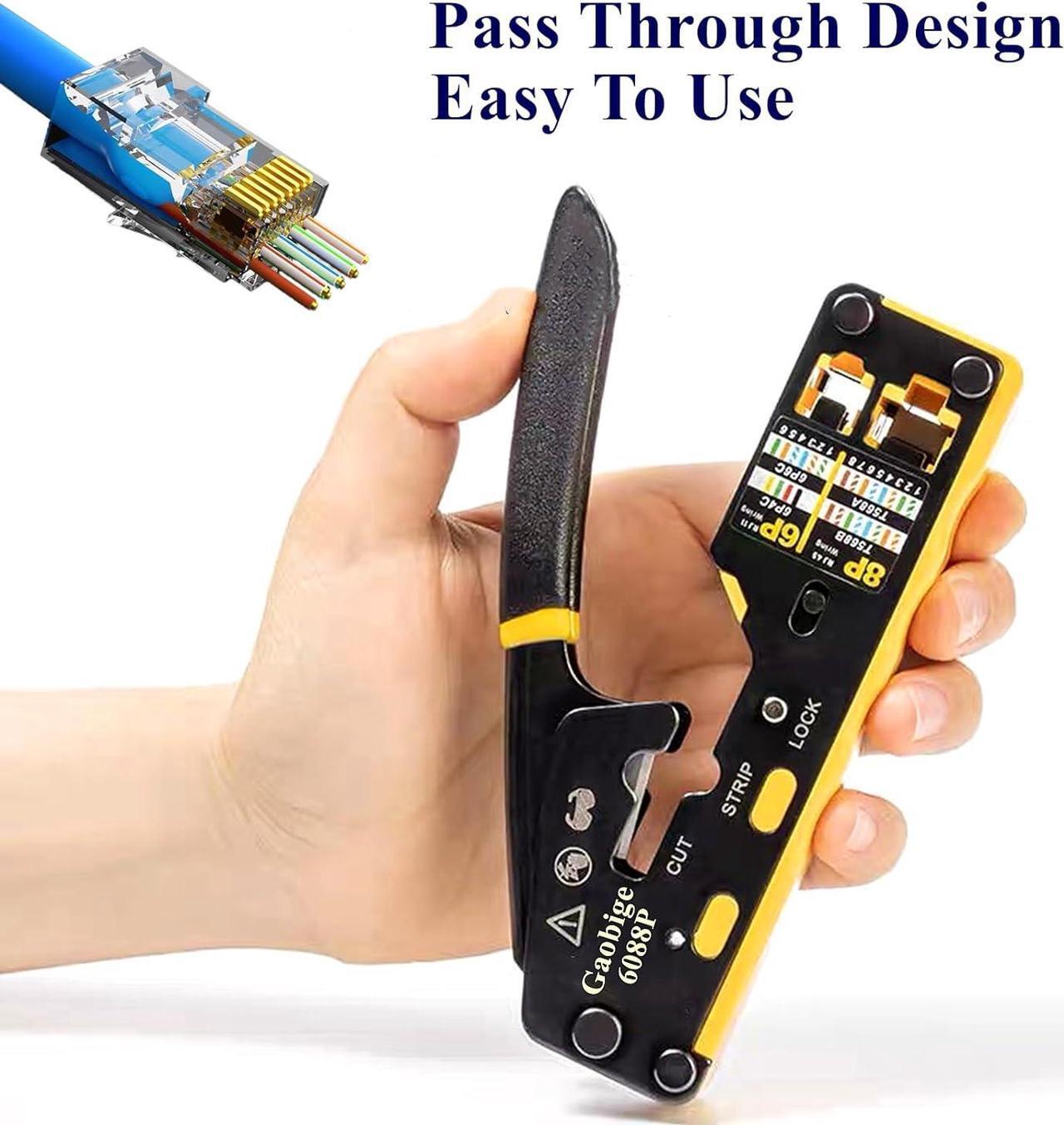 Alt view image 2 of 7 - Pass Through RJ45 Crimp Tool Kit Ethernet Crimper Cat6A Cat6 Cat5e Cat5 Crimping Tool Kit, Cat6 Crimping Tool 110 Punch Down Tool, Cable Tester, 30PCS Cat6 Pass Through Connectors