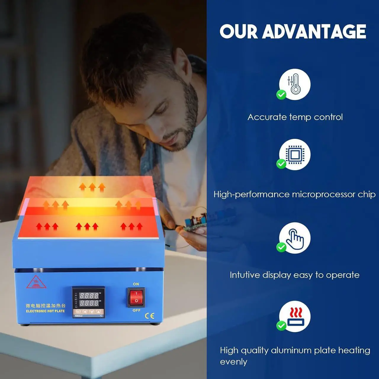 Alt view image 3 of 6 - 110V 850W Soldering Hot Plate LED Microcomputer Electric Preheat Soldering Station Welder Hot Plate Rework Heater Lab 200X200mm Plate