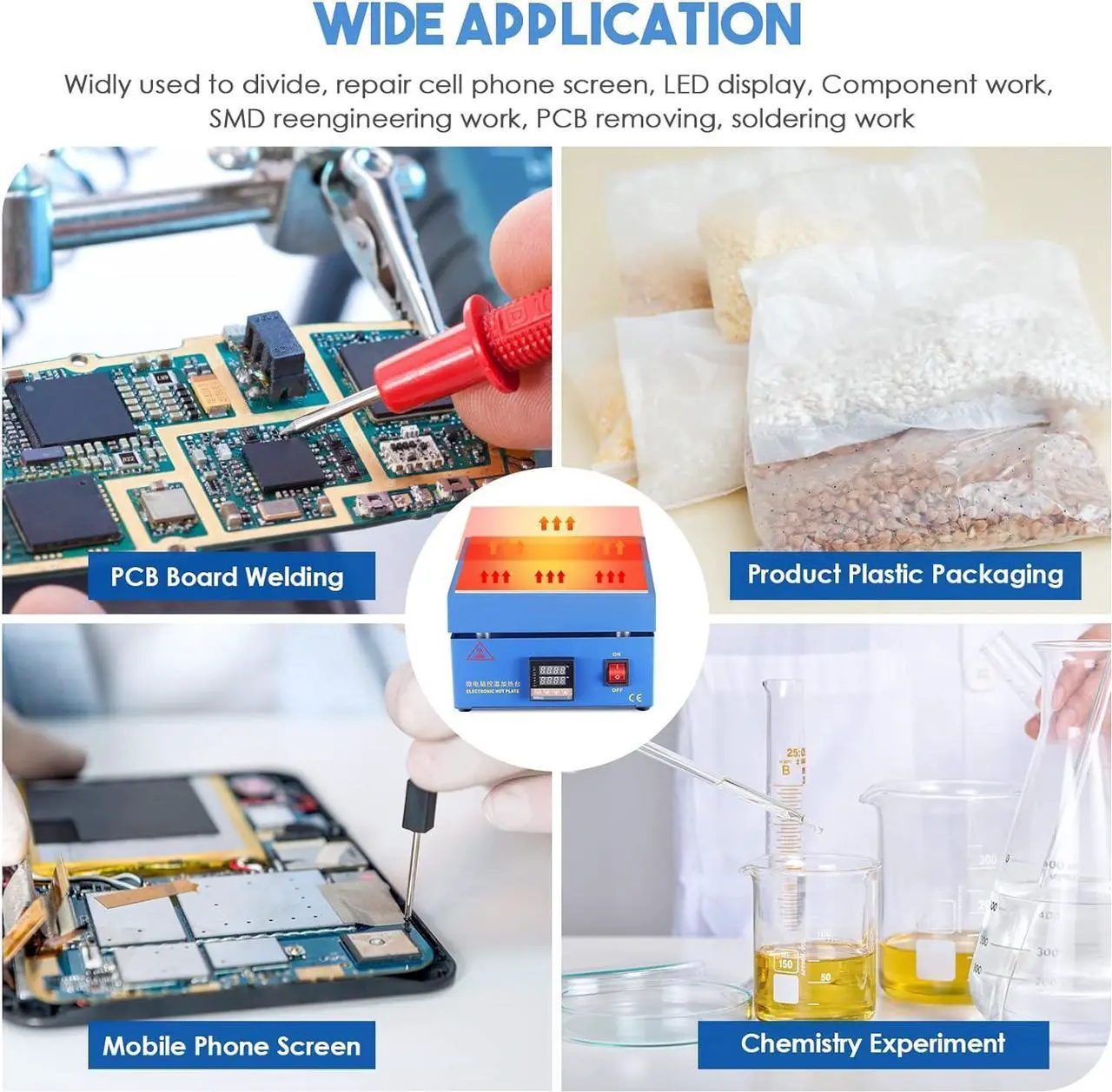 Alt view image 4 of 6 - 110V 850W Soldering Hot Plate LED Microcomputer Electric Preheat Soldering Station Welder Hot Plate Rework Heater Lab 200X200mm Plate