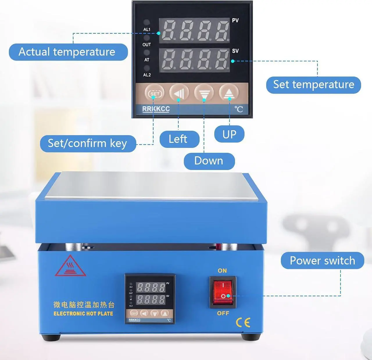 Alt view image 2 of 6 - 110V 850W Soldering Hot Plate LED Microcomputer Electric Preheat Soldering Station Welder Hot Plate Rework Heater Lab 200X200mm Plate