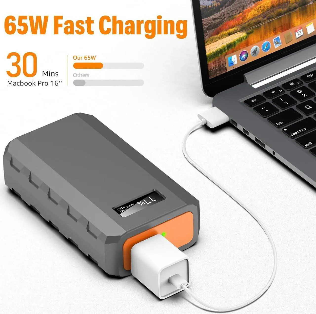 Alt view image 2 of 7 - 88.8Wh|65Watts Portable Laptop Charger with AC Outlet, A Super Travel Portable Battery Pack & Power Bank for HP, Notebooks, MacBook, Laptops Grey