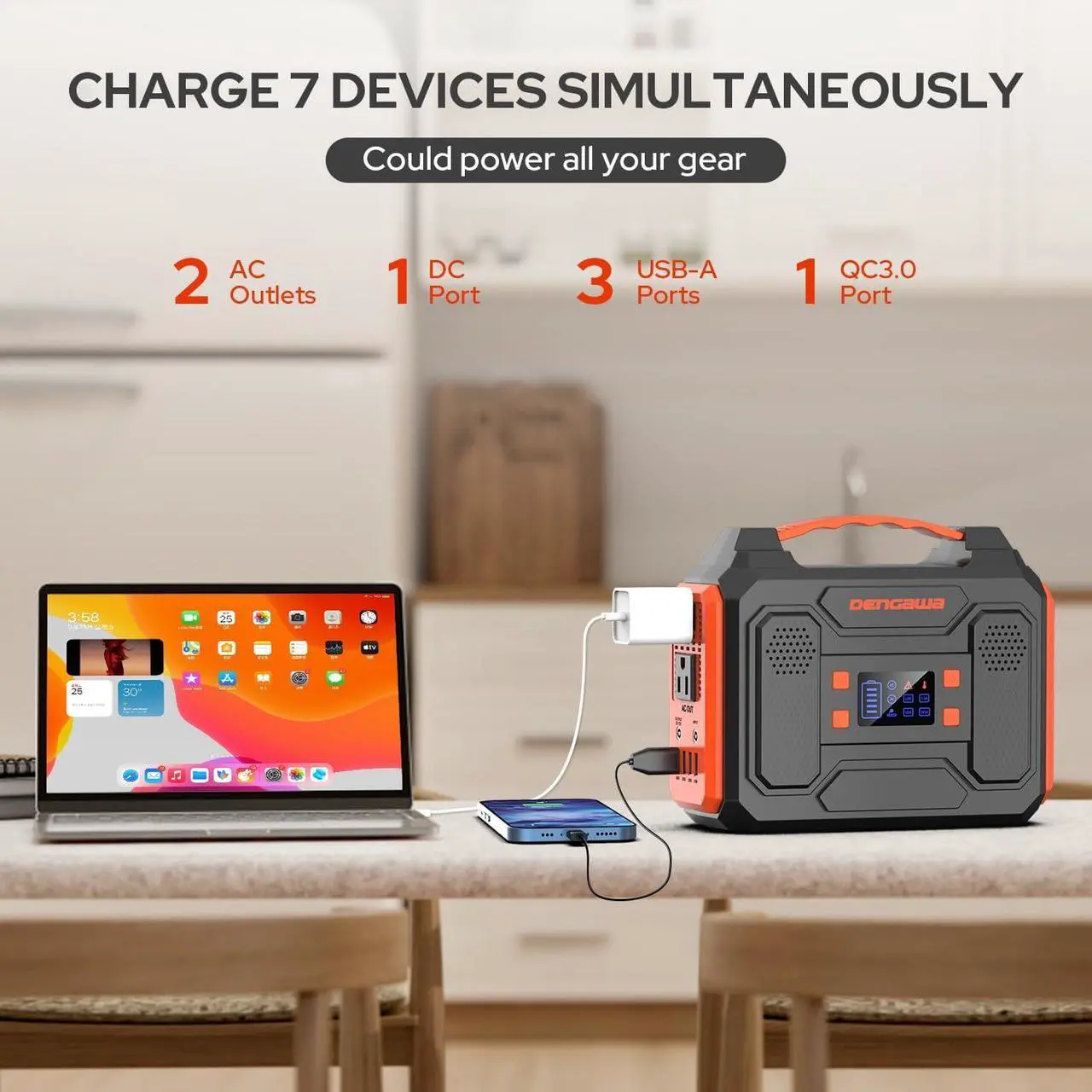 Alt view image 2 of 7 - Portable Power Bank with AC Outlet, 250Wh Portable Laptop Battery Bank, 67500mAh battery powered outlet,Portable Power Station for Outdoor Tent Camping RV Home Office Emergency