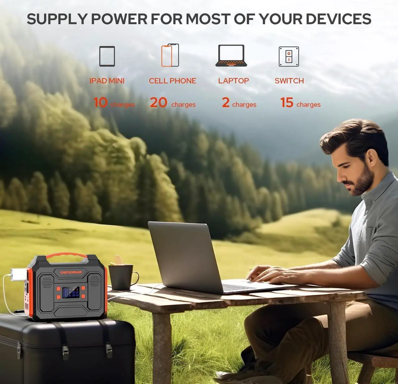 Alt view image 3 of 7 - Portable Power Bank with AC Outlet, 250Wh Portable Laptop Battery Bank, 67500mAh battery powered outlet,Portable Power Station for Outdoor Tent Camping RV Home Office Emergency
