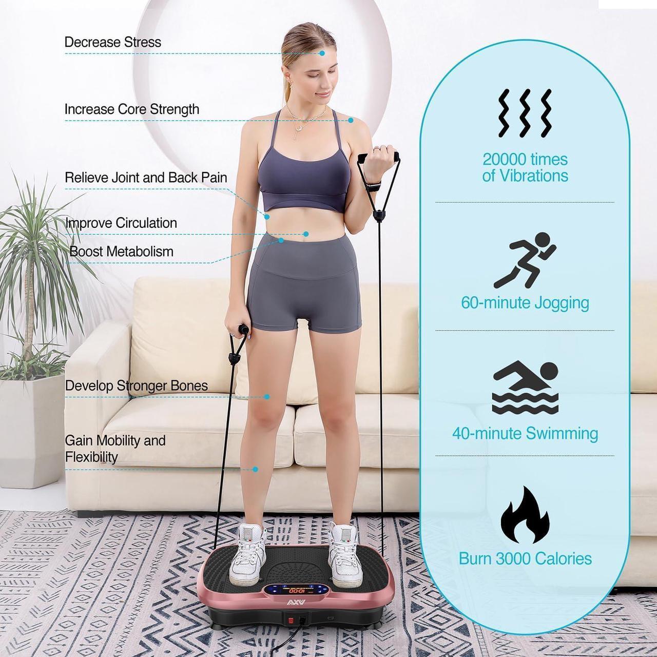 Alt view image 7 of 7 - Vibration Plate Exercise Machine Whole Body Workout Power Vibrate Fitness Platform Vibrating Machine Exercise Board for Weight Loss Shaping Toning Wellness Home Gyms Workout (Slim) Pink