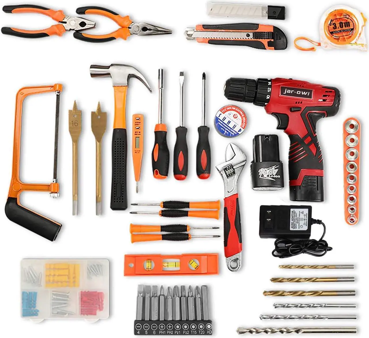 Alt view image 2 of 6 - 108 Piece Power Tool Combo Kits with 16.8V Cordless Drill, Household Tools Set with DIY Hand Tool Kits for Professional Garden Office Home Repair Maintain-Black/Red